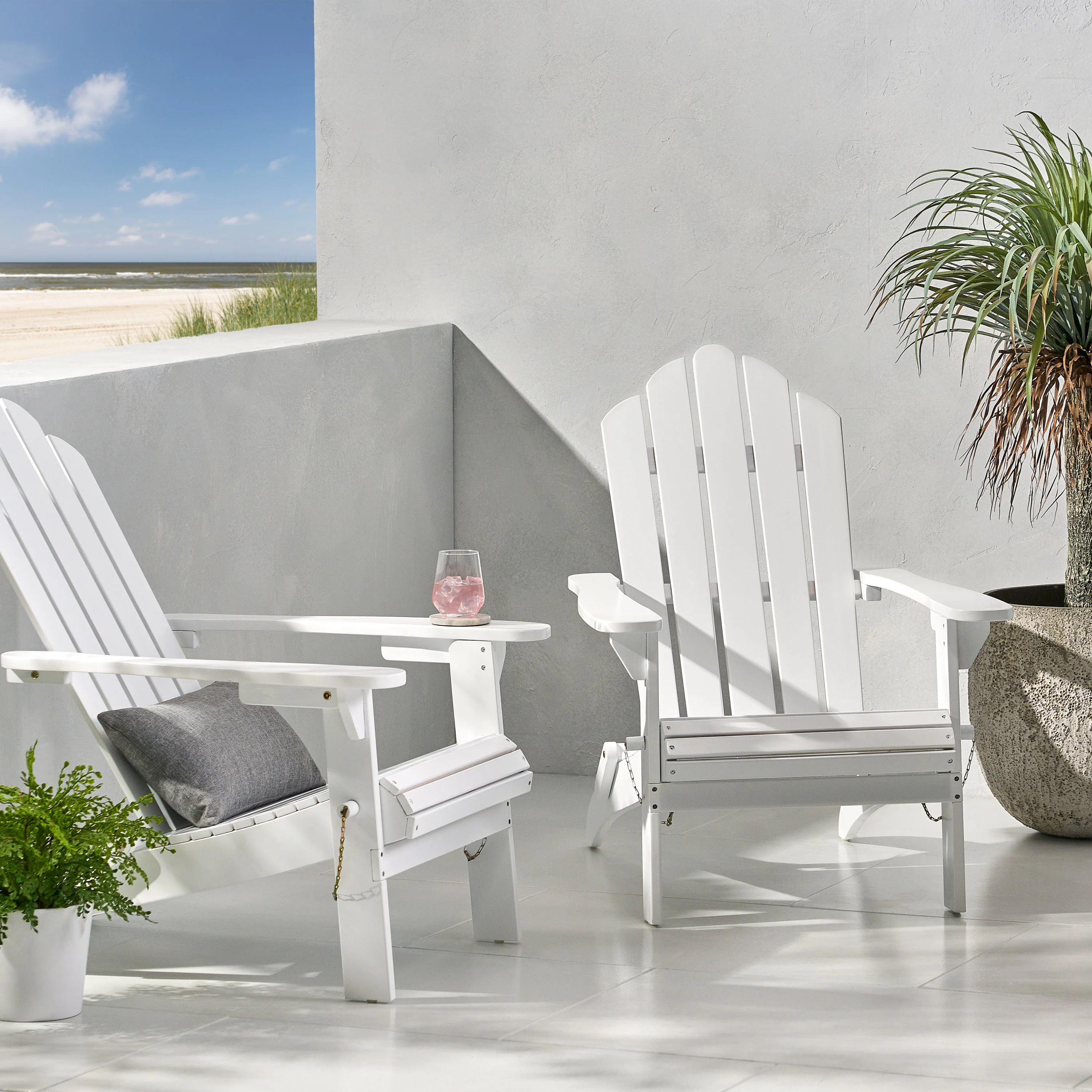Cara Outdoor Acacia Wood Foldable Adirondack Chairs, Set of 2 - furnishings
