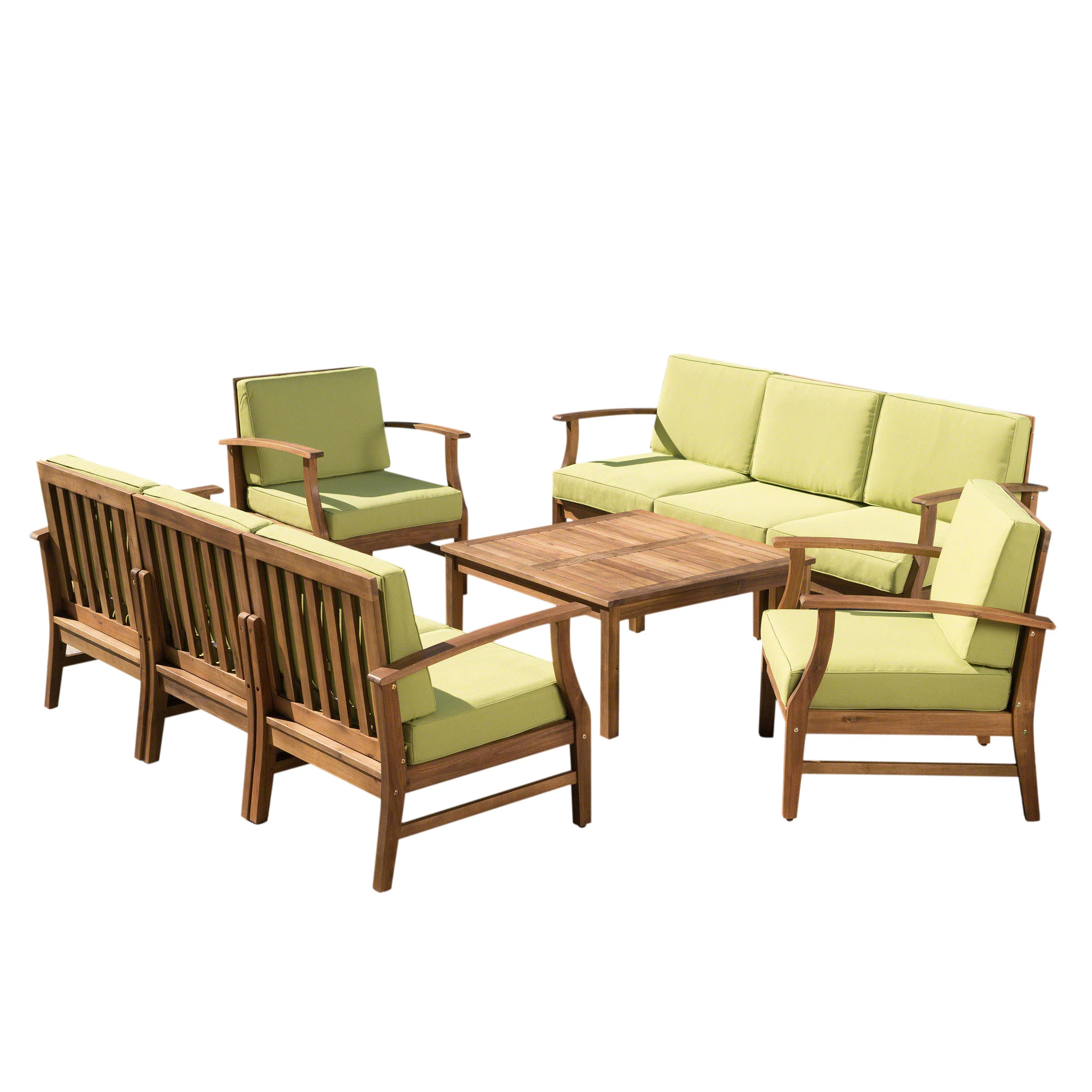 Scarlett Outdoor 8 Seat Teak Finished Acacia Wood Sofa and Table Set - furnishings