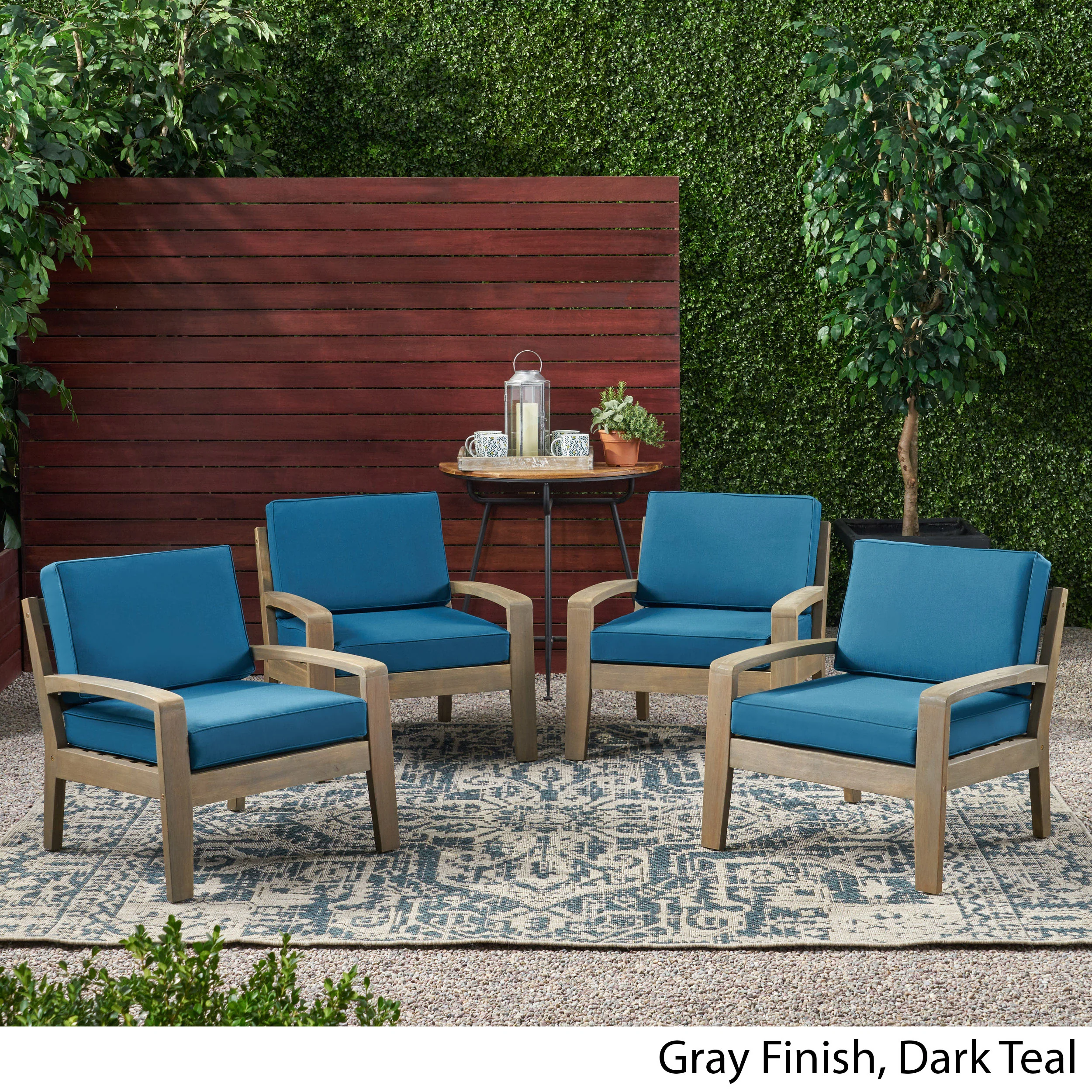 Parma Outdoor Acacia Wood Club Chairs with Cushions (Set of 4) - furnishings