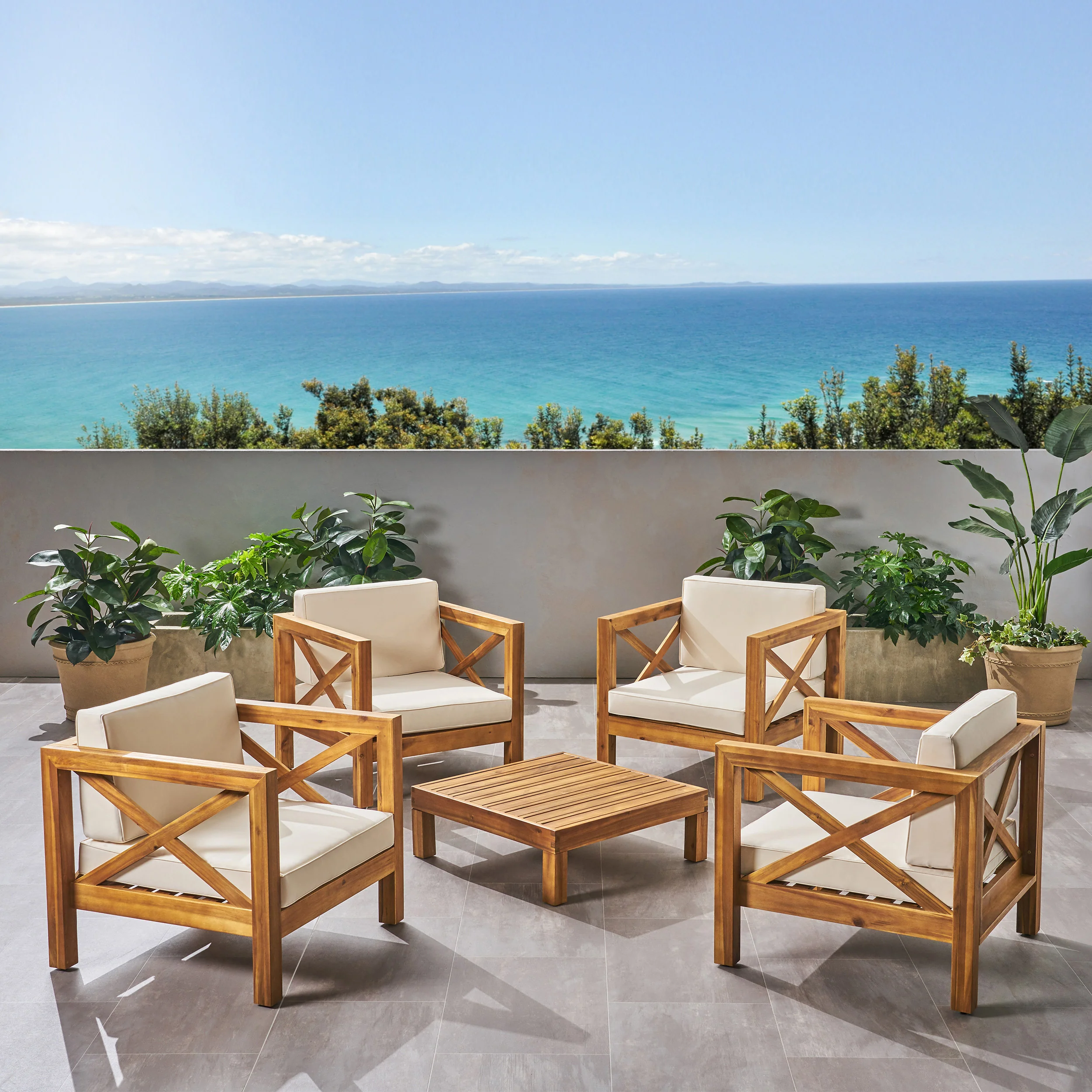 Morgan Outdoor 4 Seater Acacia Wood Club Chair and Coffee Table Set - furnishings