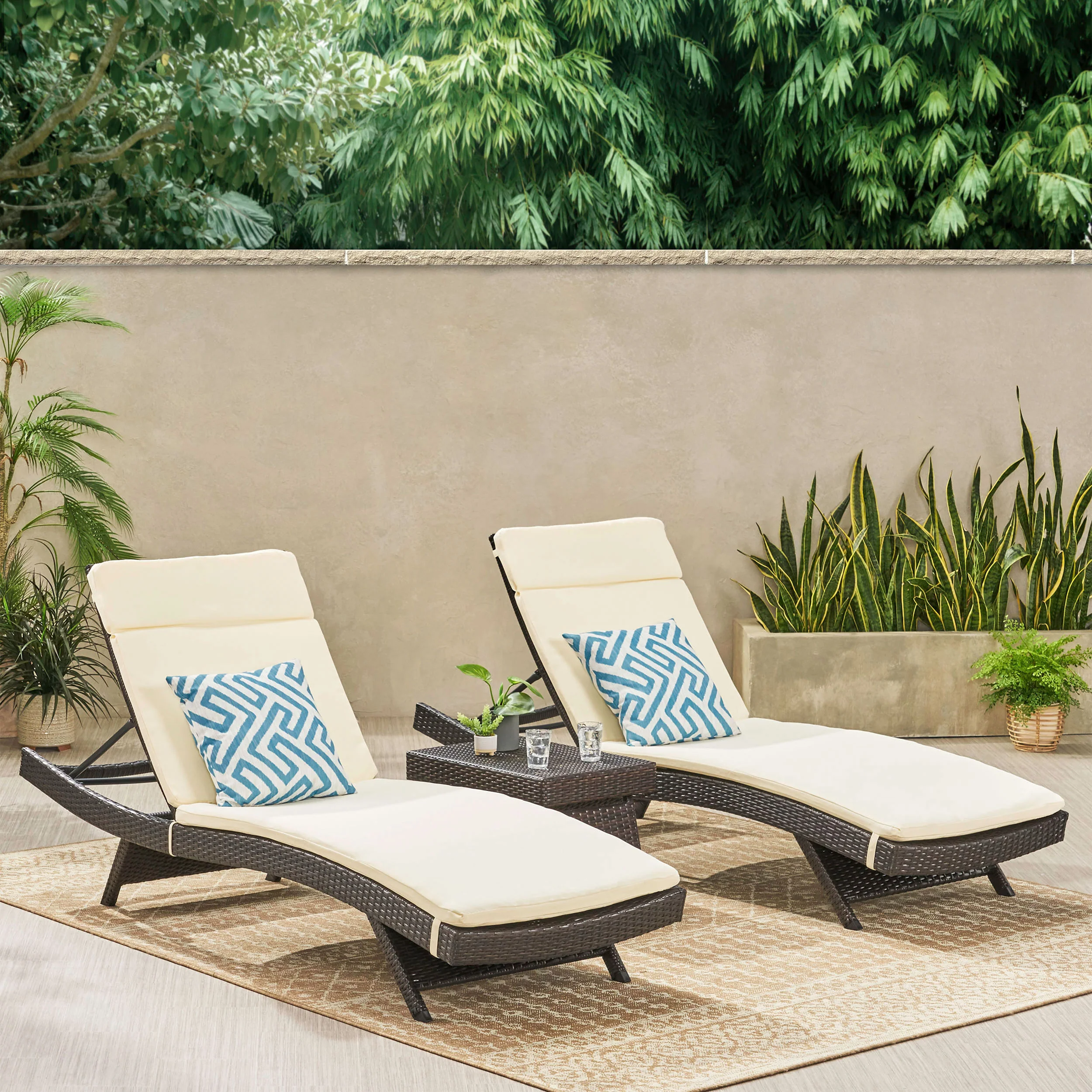 Lakeport 3pc Outdoor Wicker Chaise Lounge Chair & Table Set - furnishings