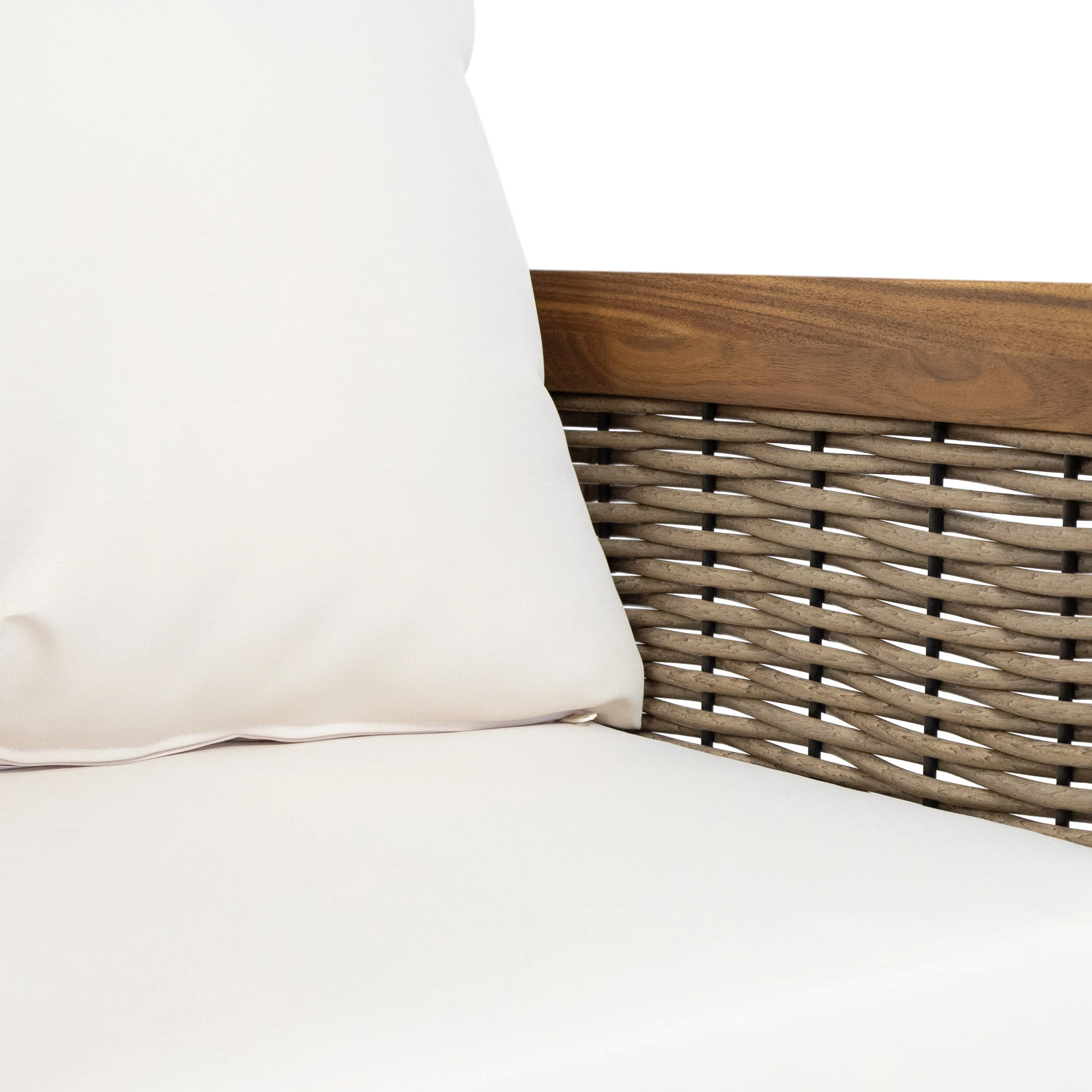 The Crowne Collection Outdoor Acacia Wood and Wicker Club Chair with Cushions, Teak, Mixed Brown, and Beige - furnishings
