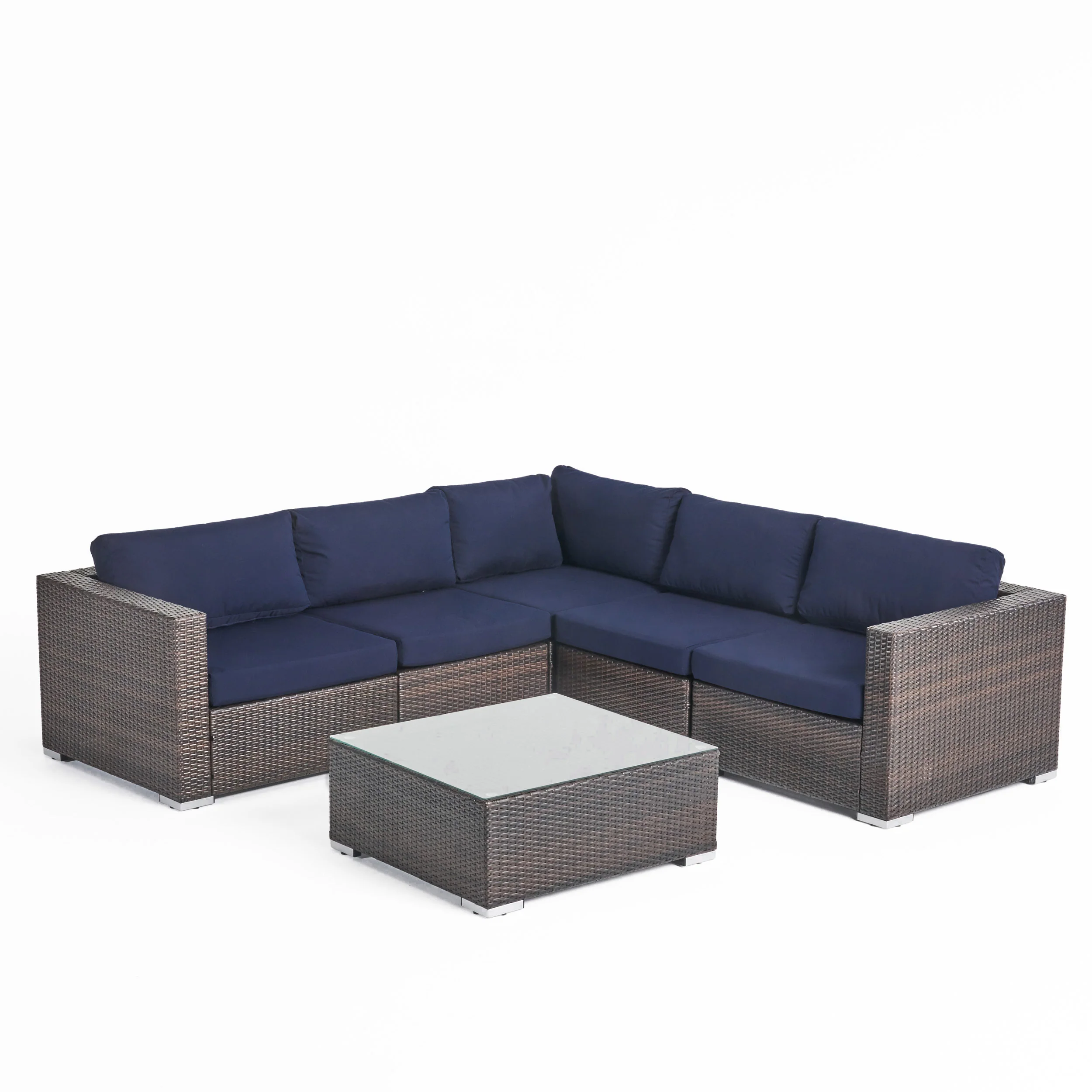 Kyra Outdoor 5 Seater Wicker Sectional Sofa Set with Sunbrella Cushions - furnishings