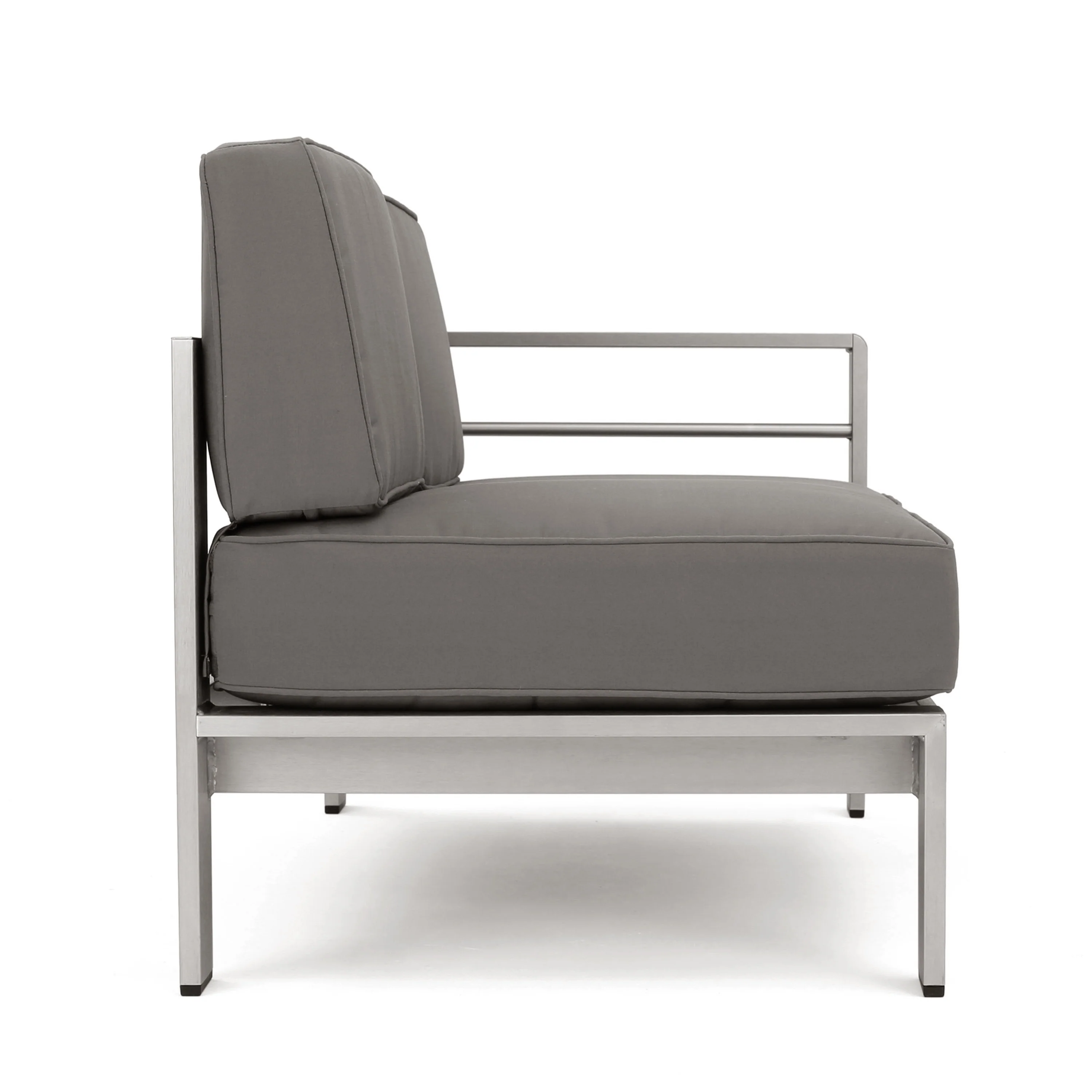 Laura Outdoor Modern 9 Seater Aluminum U-Shaped Sofa Sectional Set with Ottoman, Silver and Khaki - furnishings