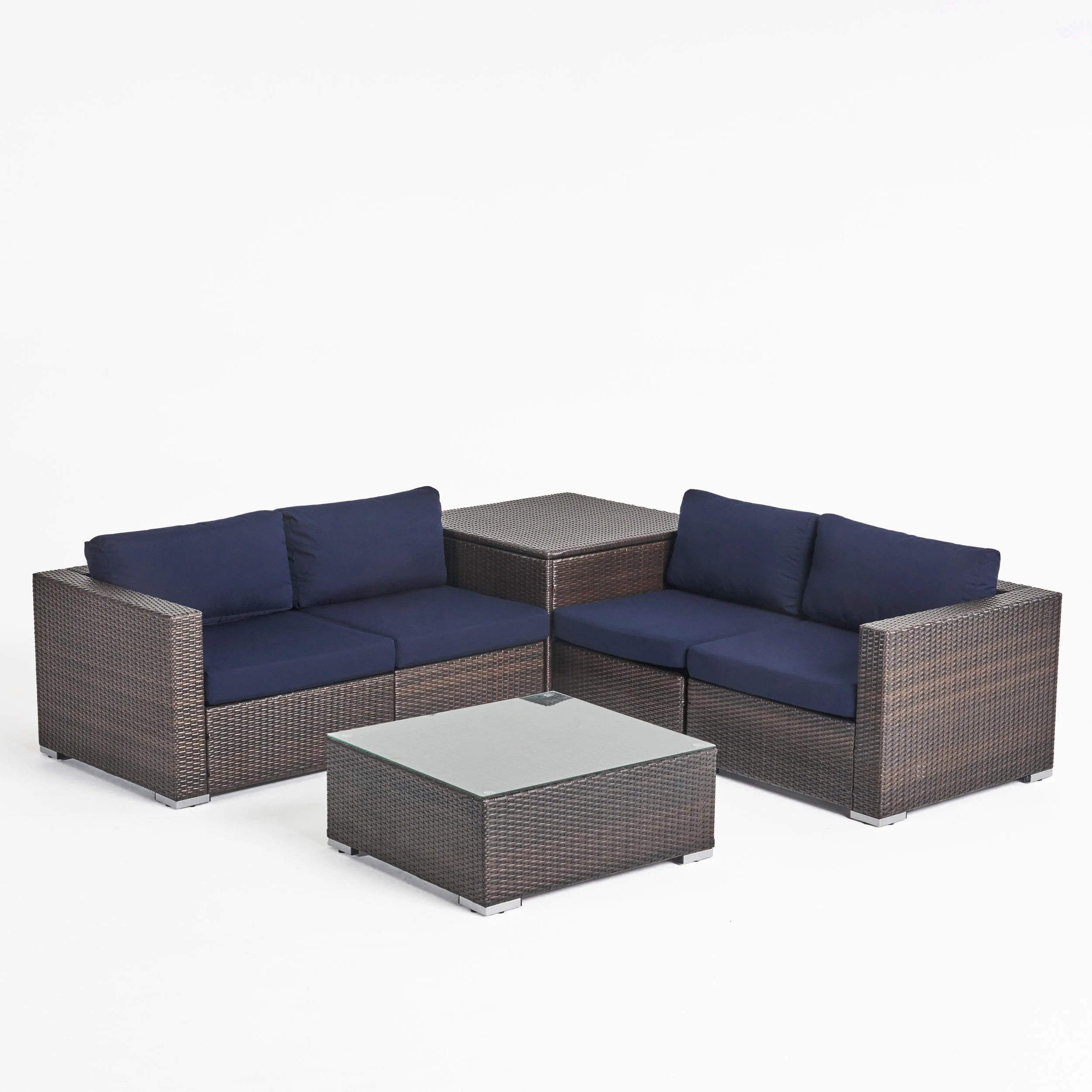 Kyra Outdoor 4 Seater Wicker Sofa Set with Storage Ottoman and Sunbrella Cushions - furnishings