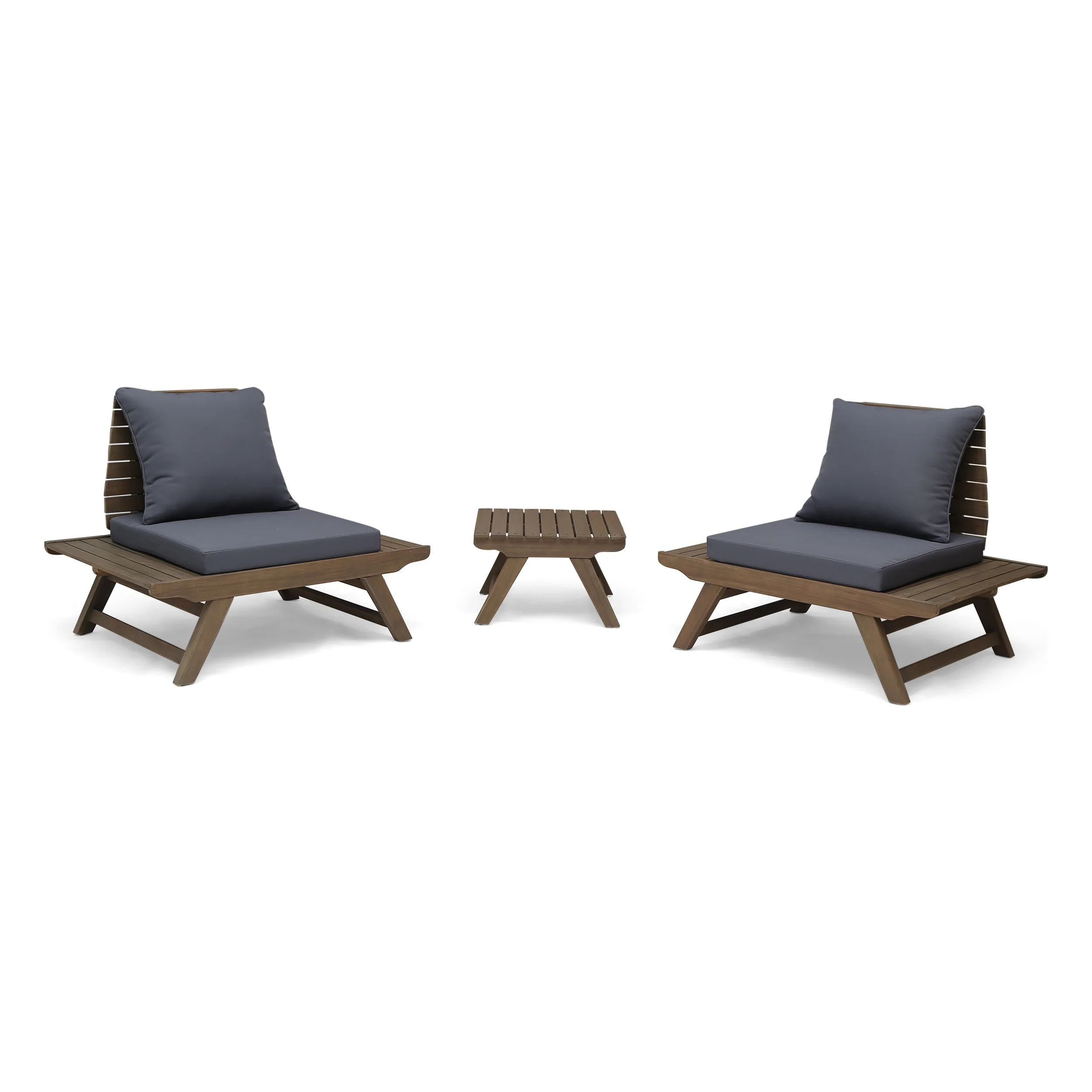 Rosalind Outdoor 2 Seater Acacia Wood Club Chairs and Side Table Set - furnishings