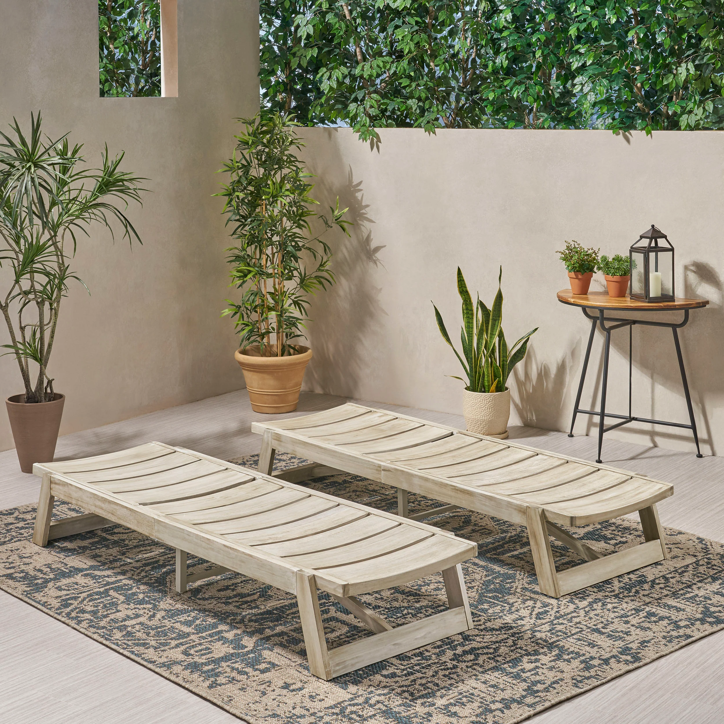 Adelaide Outdoor Wood and Iron Chaise Lounges (Set of 2) - furnishings