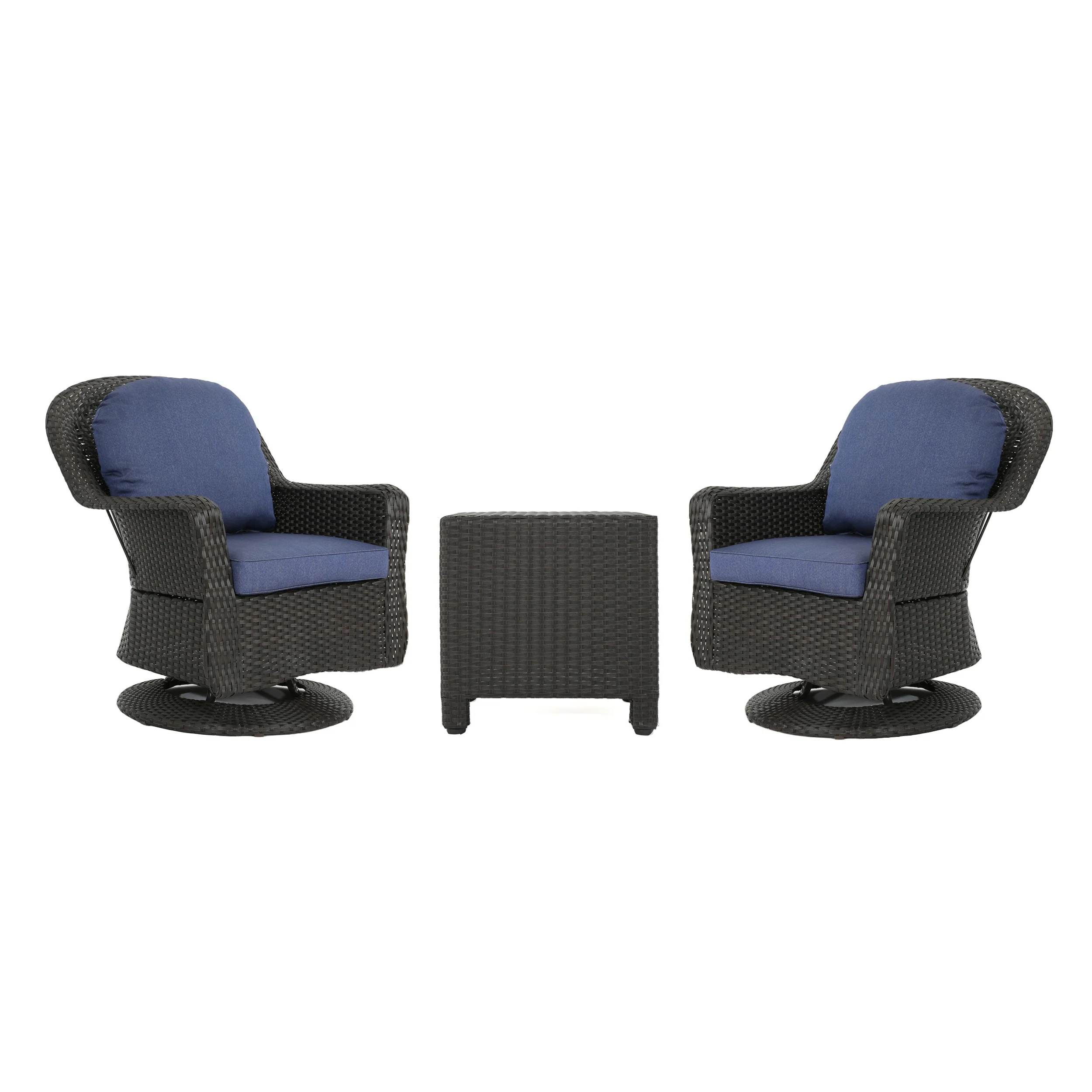 Linsten Outdoor Wicker Swivel Club Chairs and Side Table Chat Set - furnishings