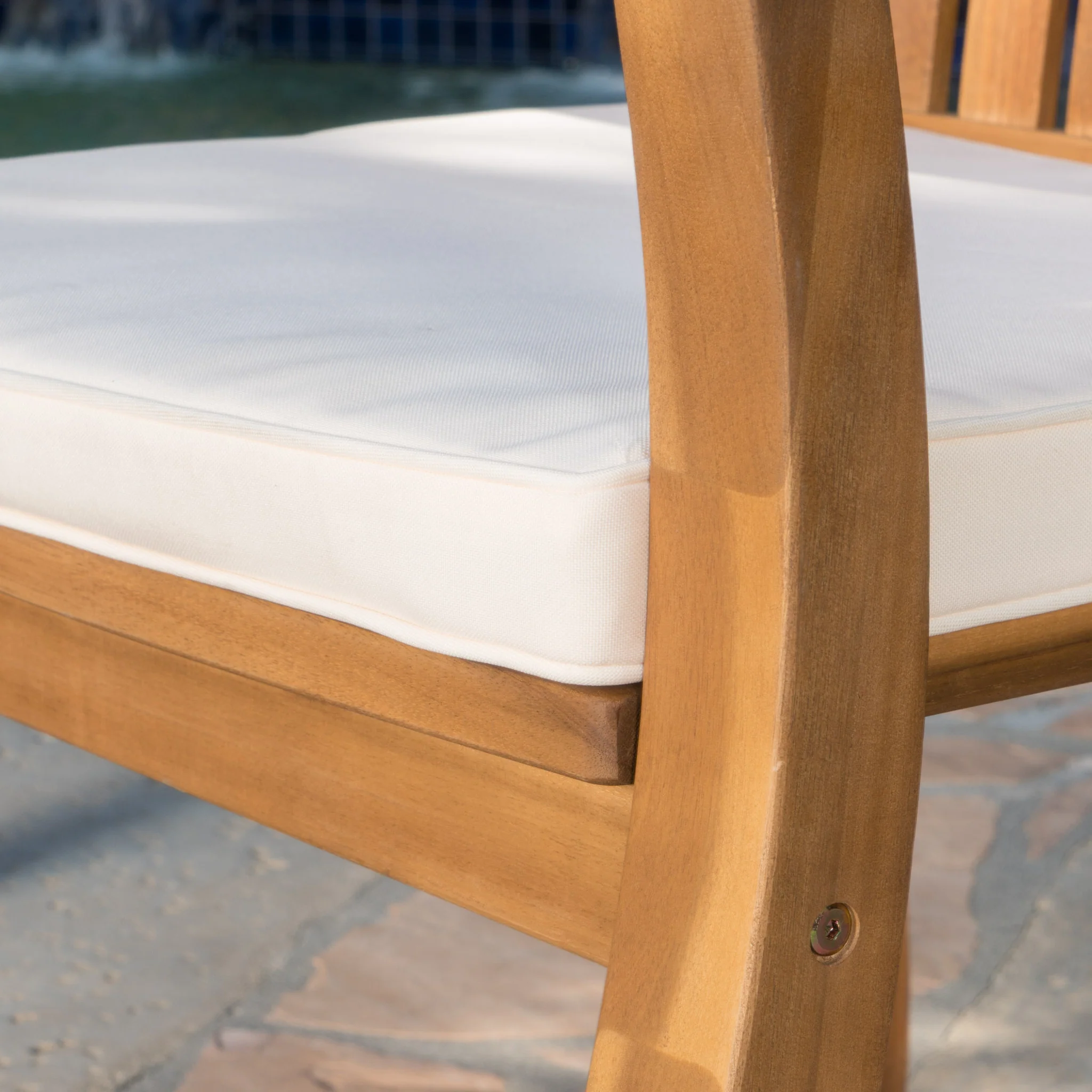 Malibu Outdoor Acacia Wood 3 Piece Chat Set with Wicker Table - furnishings