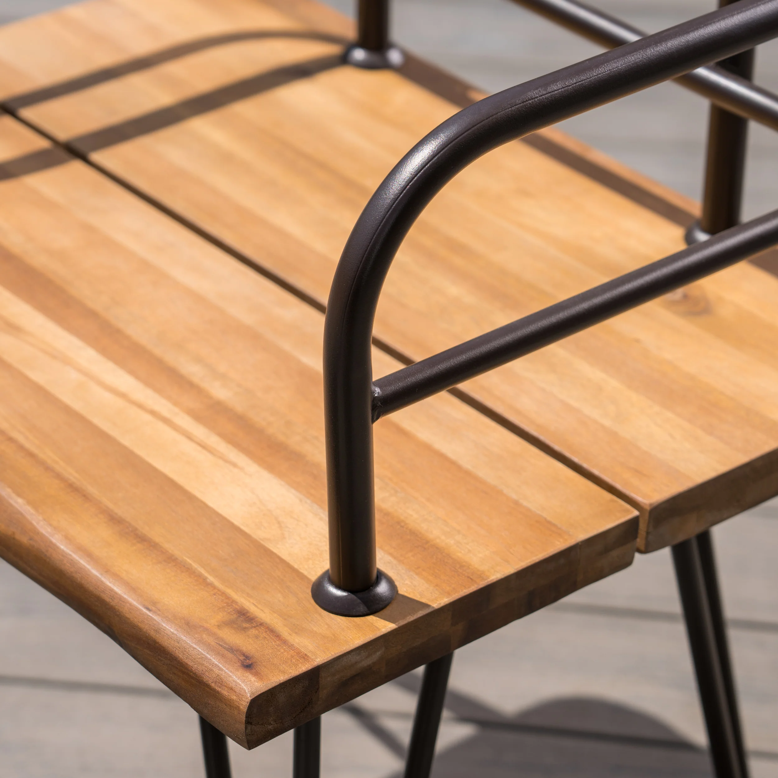 Avy Outdoor Rustic Industrial Acacia Wood Chairs with Metal Hairpin Legs (Set of 2), Teak - furnishings