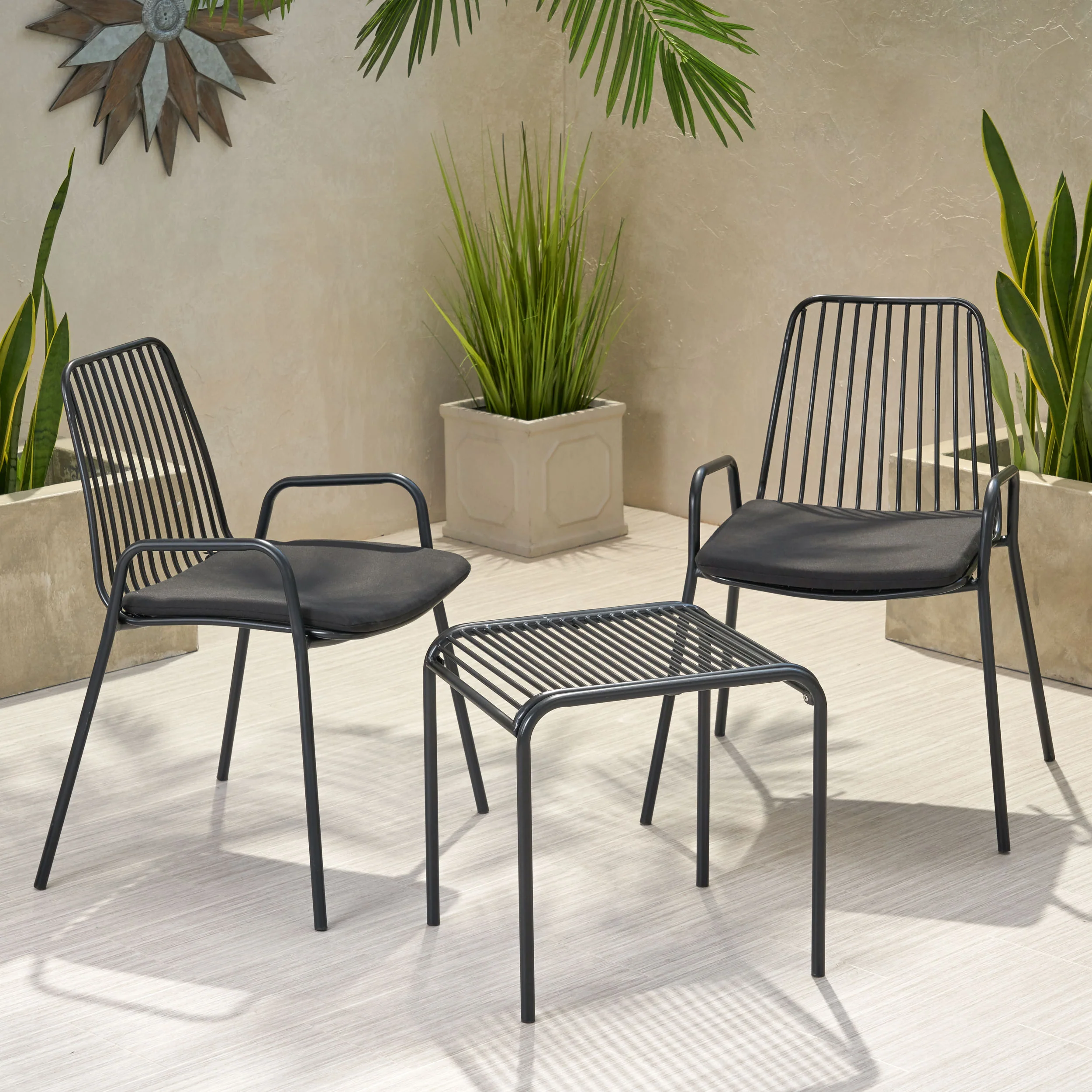 Ashwood Outdoor Modern Iron 2 Seater Chat Set with Cushions - furnishings