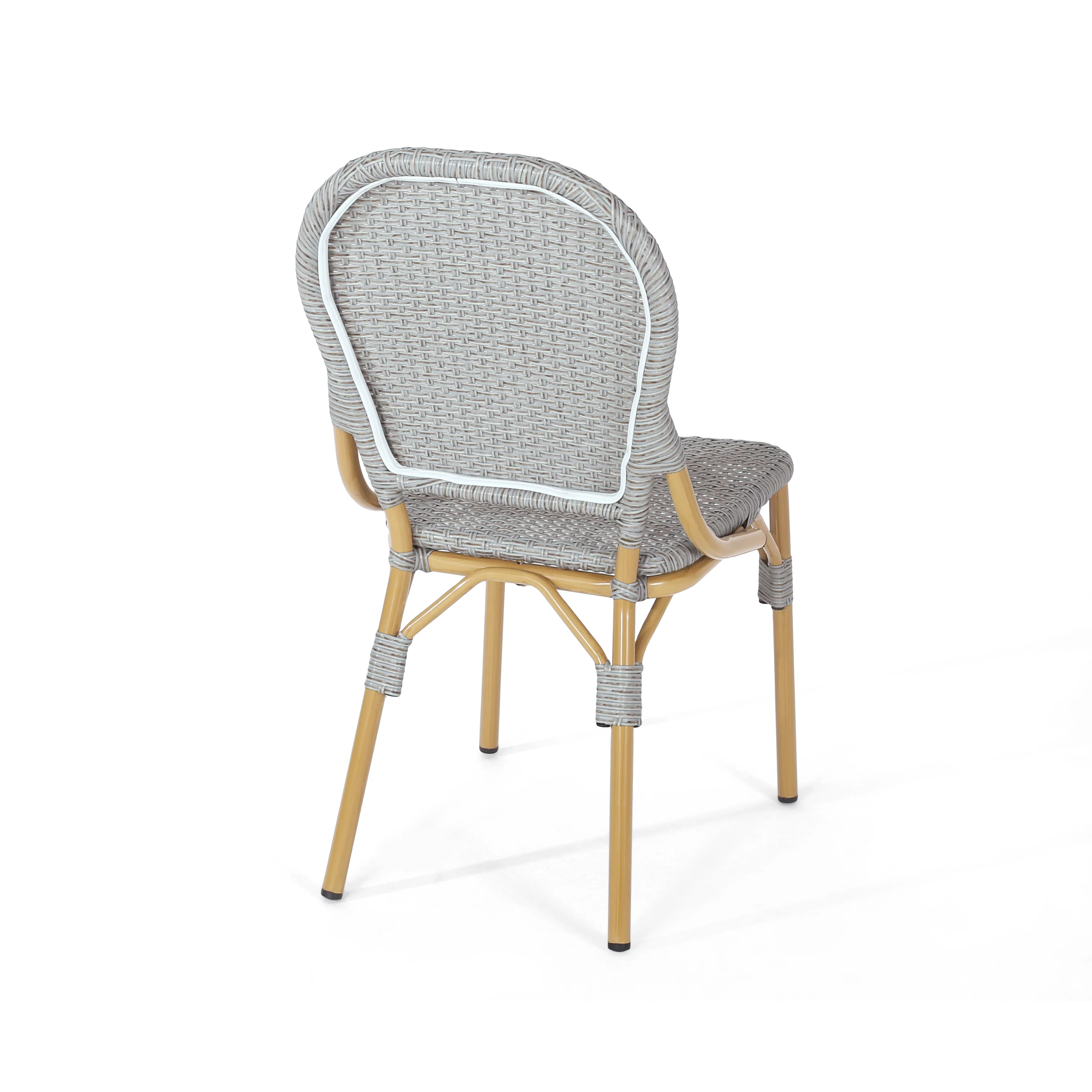 Gallia Outdoor Aluminum French Bistro Chairs, Set of 2, Grey and Bamboo Finish - furnishings