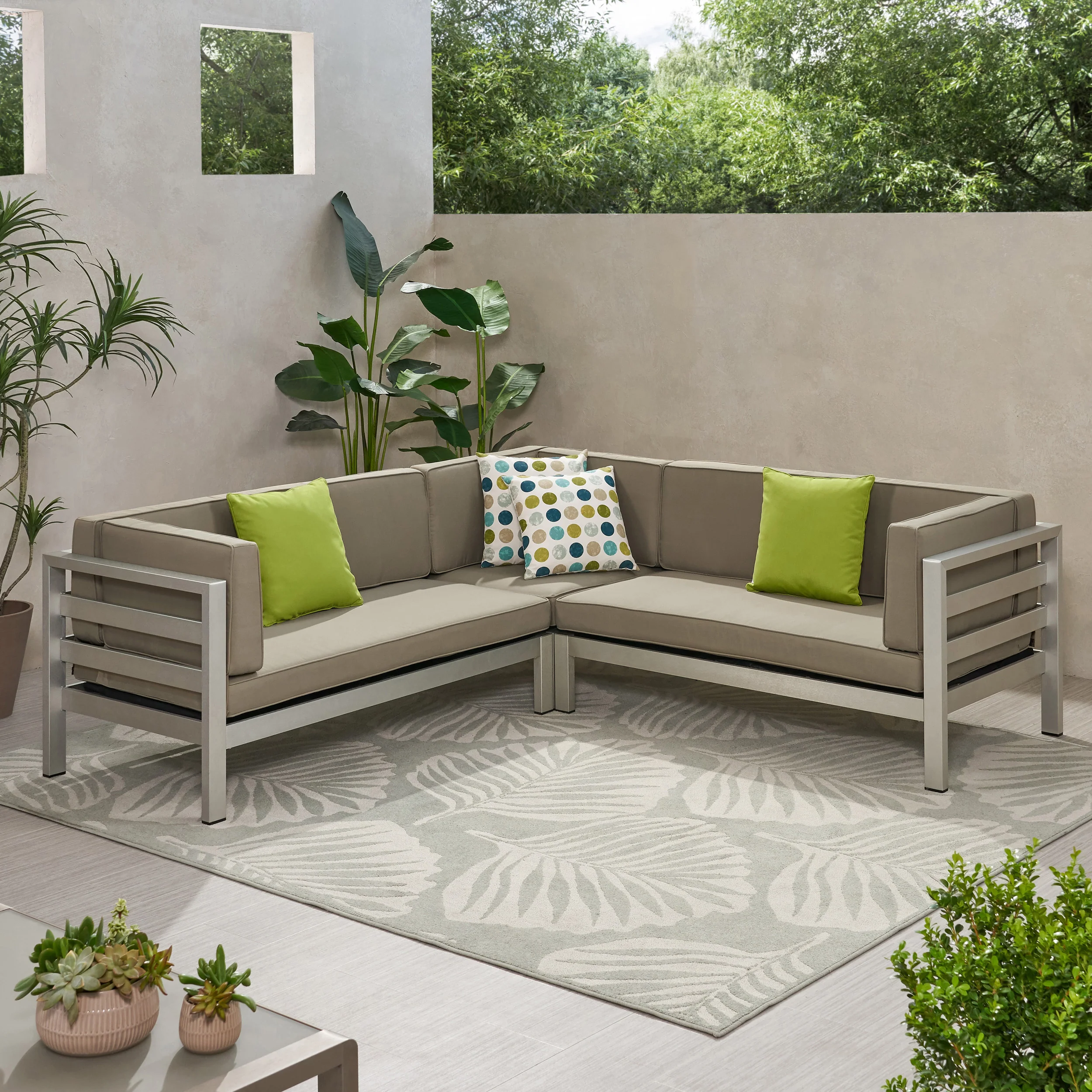 Lompoc Aire Outdoor Modern 5 Seater Sectional Sofa - furnishings
