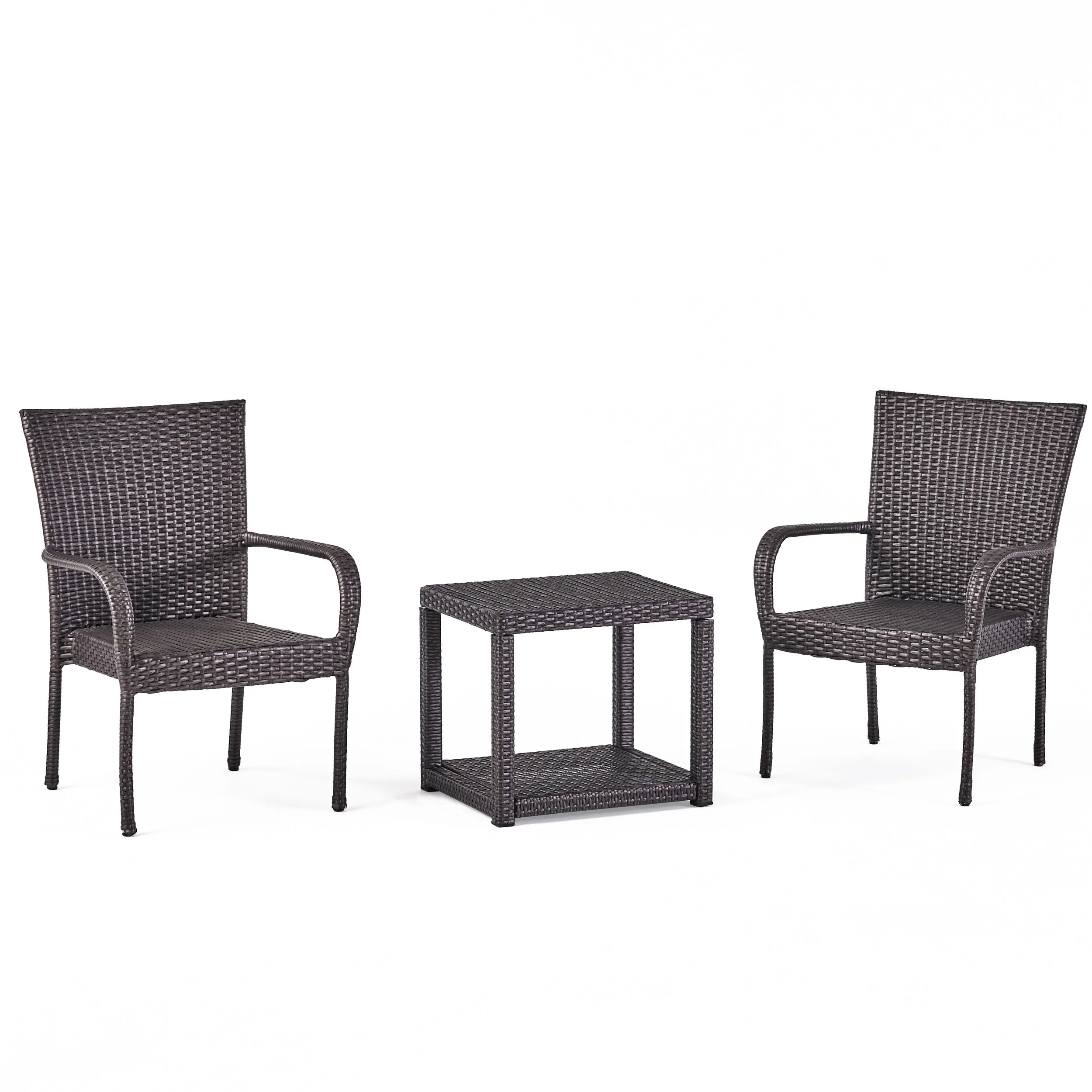 Parham Outdoor 3 Piece Grey Wicker Stacking Chair Chat Set - furnishings