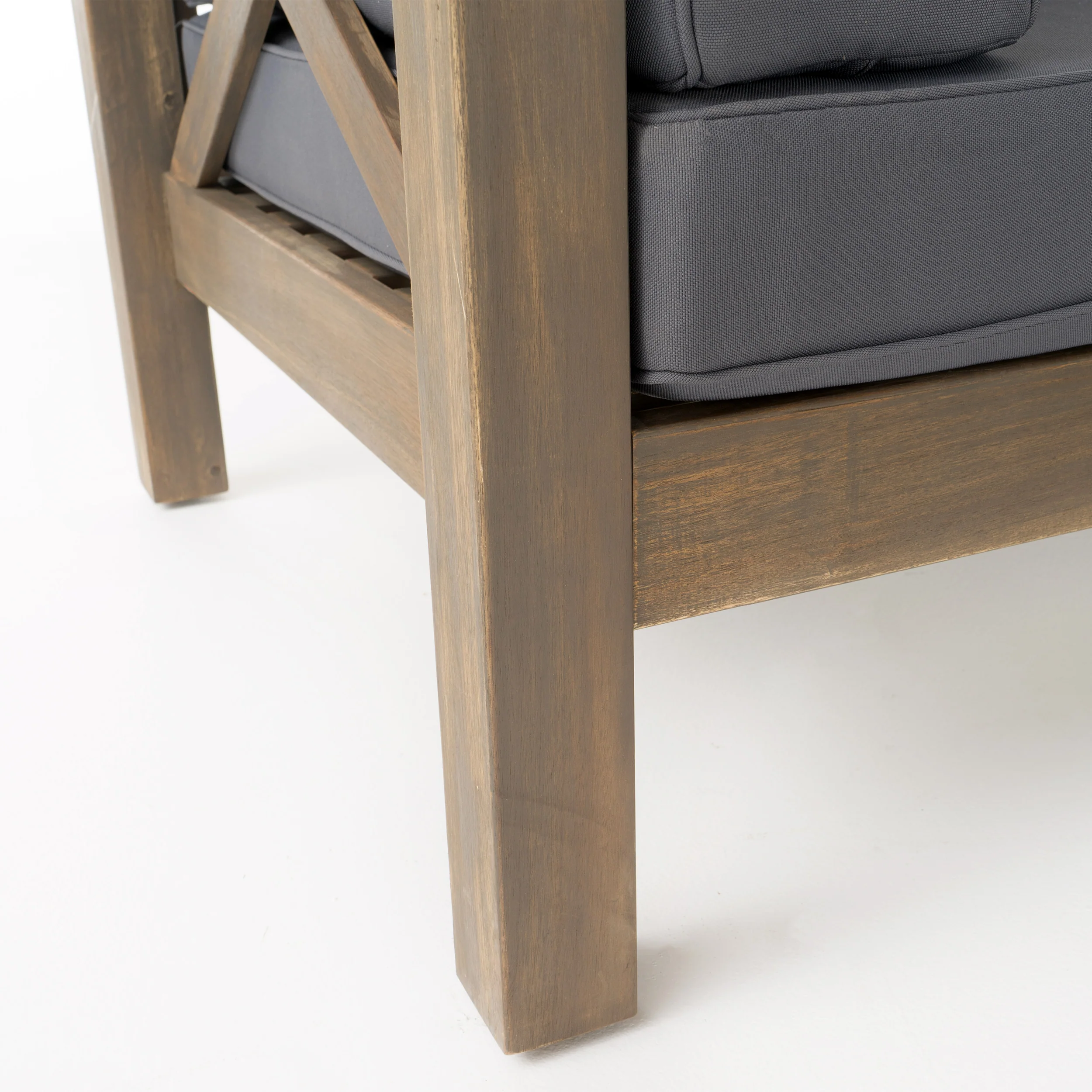 Keith Outdoor Acacia Wood Left Arm Loveseat and Coffee Table Set with Cushion - furnishings