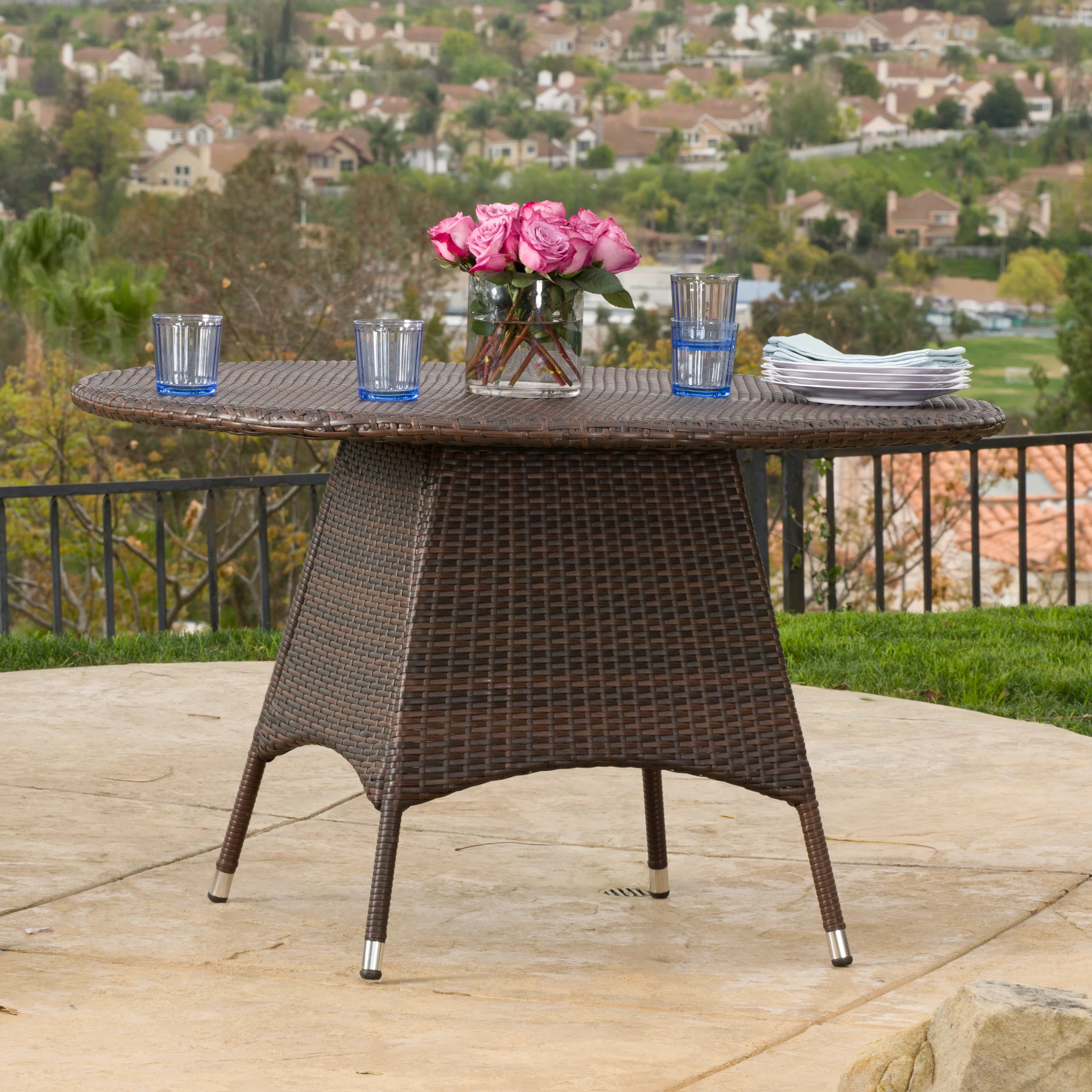 Kanza Outdoor Brown Wicker Round Dining Table - furnishings