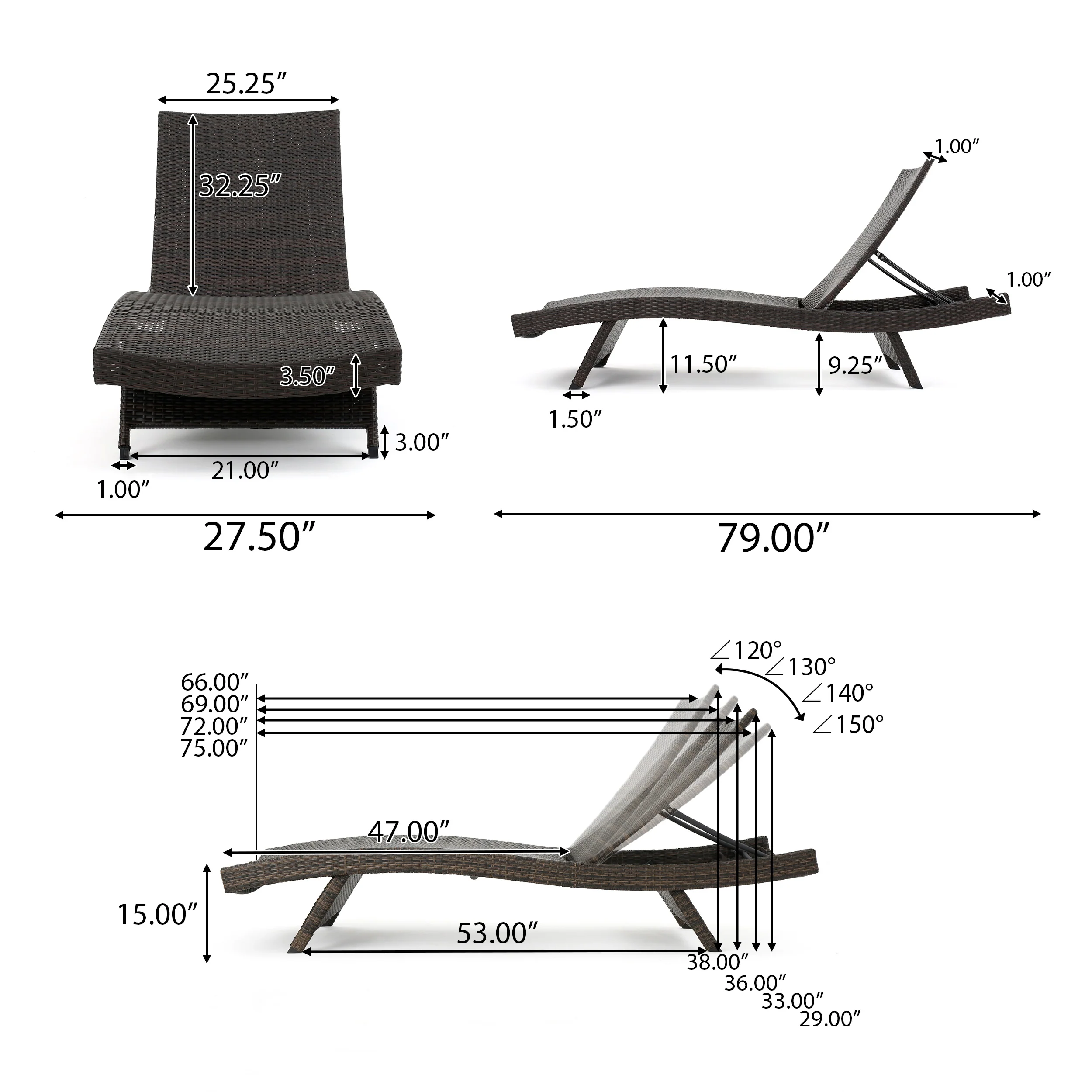 Lakeport Outdoor Adjustable Chaise Lounge Chairs w/ Cushions (set of 2) - furnishings