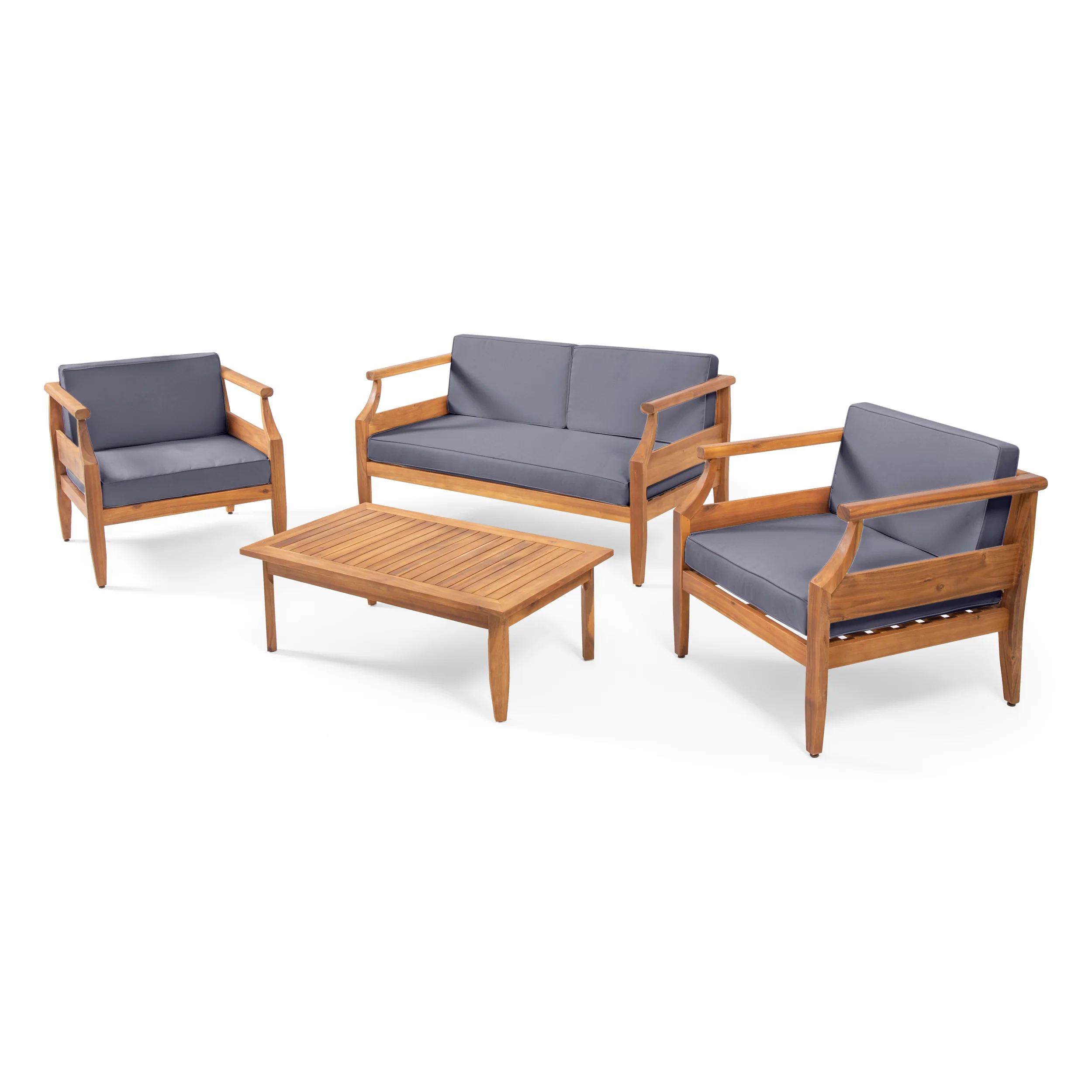 Bianca Outdoor Mid-Century Modern Acacia Wood 4 Seater Chat Set with Cushions - furnishings