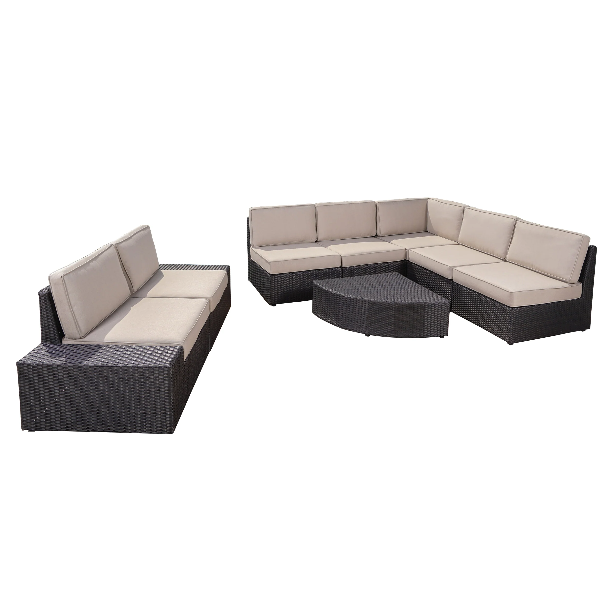 Reddington Outdoor 8 Piece Wicker Sofa Set with Water Resistant Cushions - furnishings
