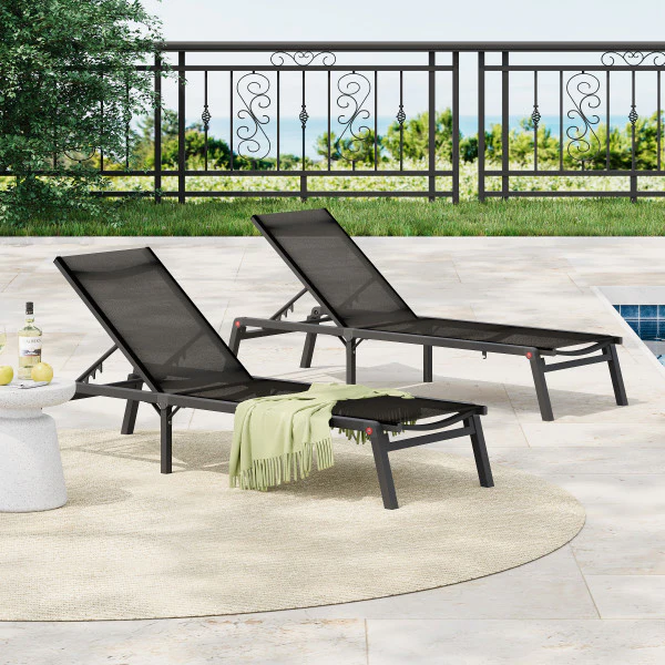 Savannah Outdoor Aluminum Folding Chaise Lounge, Set of 2 - furnishings