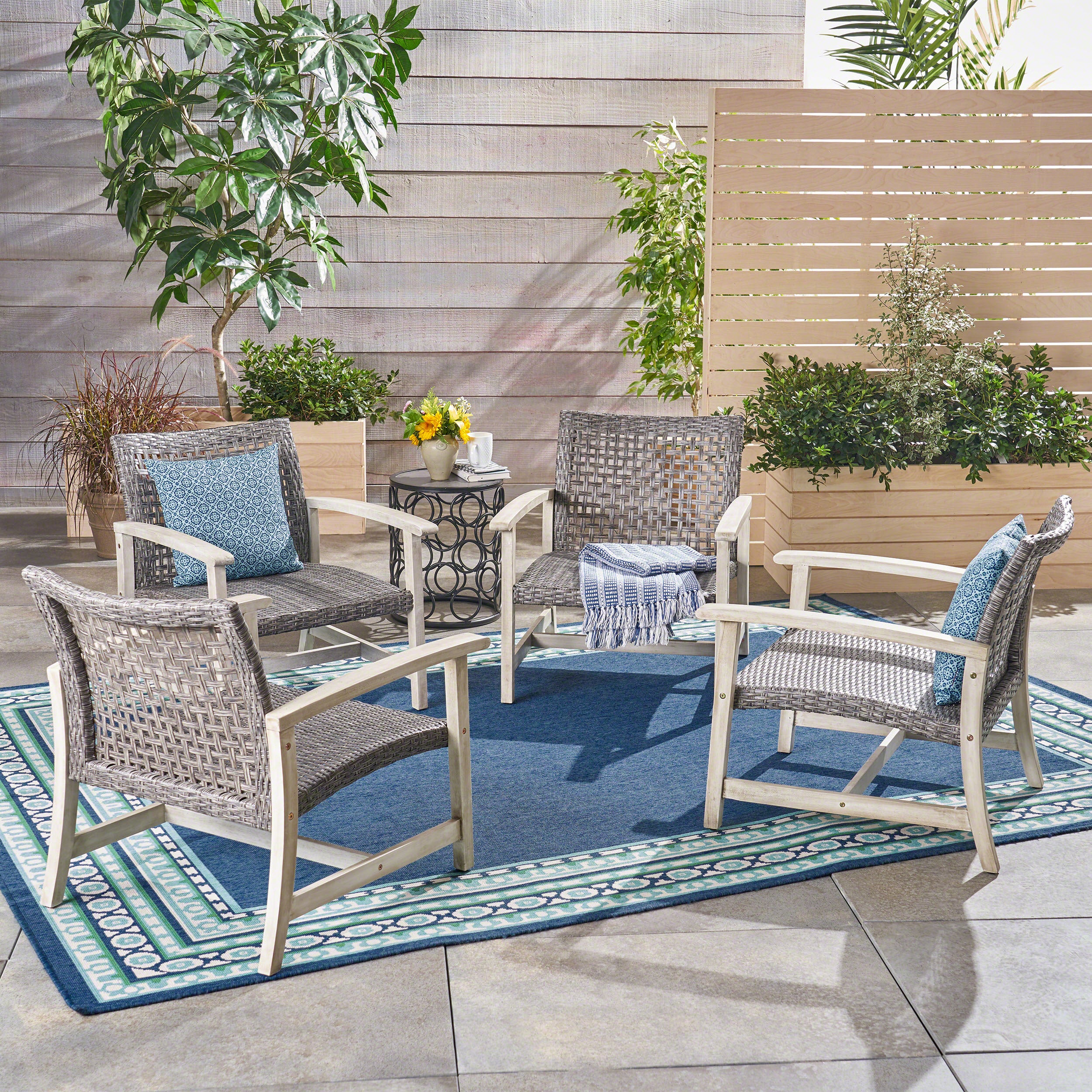 Viola Outdoor Wood and Wicker Club Chairs - furnishings