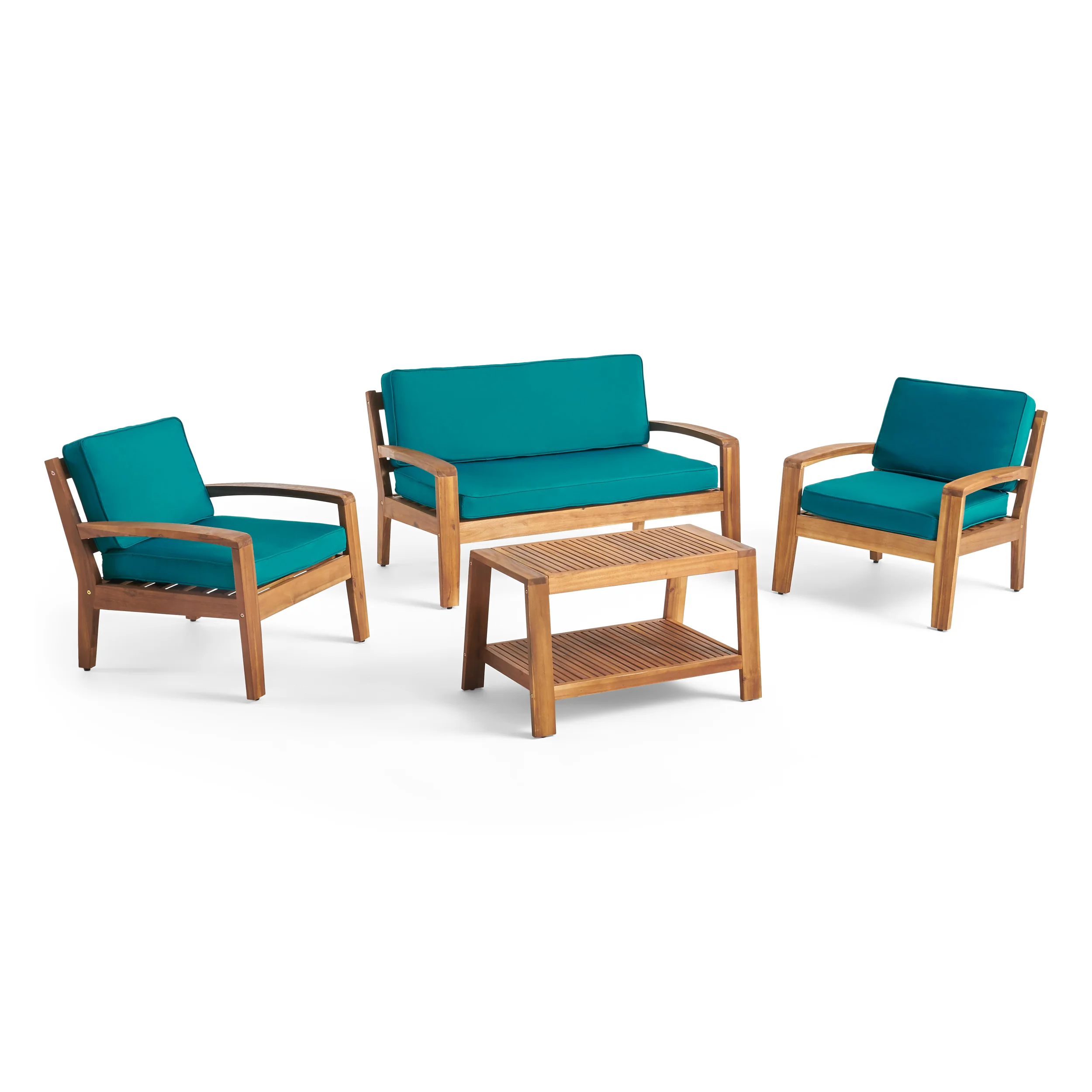 Parma Patio Acacia Wood 4-Seater Conversation Set with Coffee Table and Sunbrella Cushions - furnishings