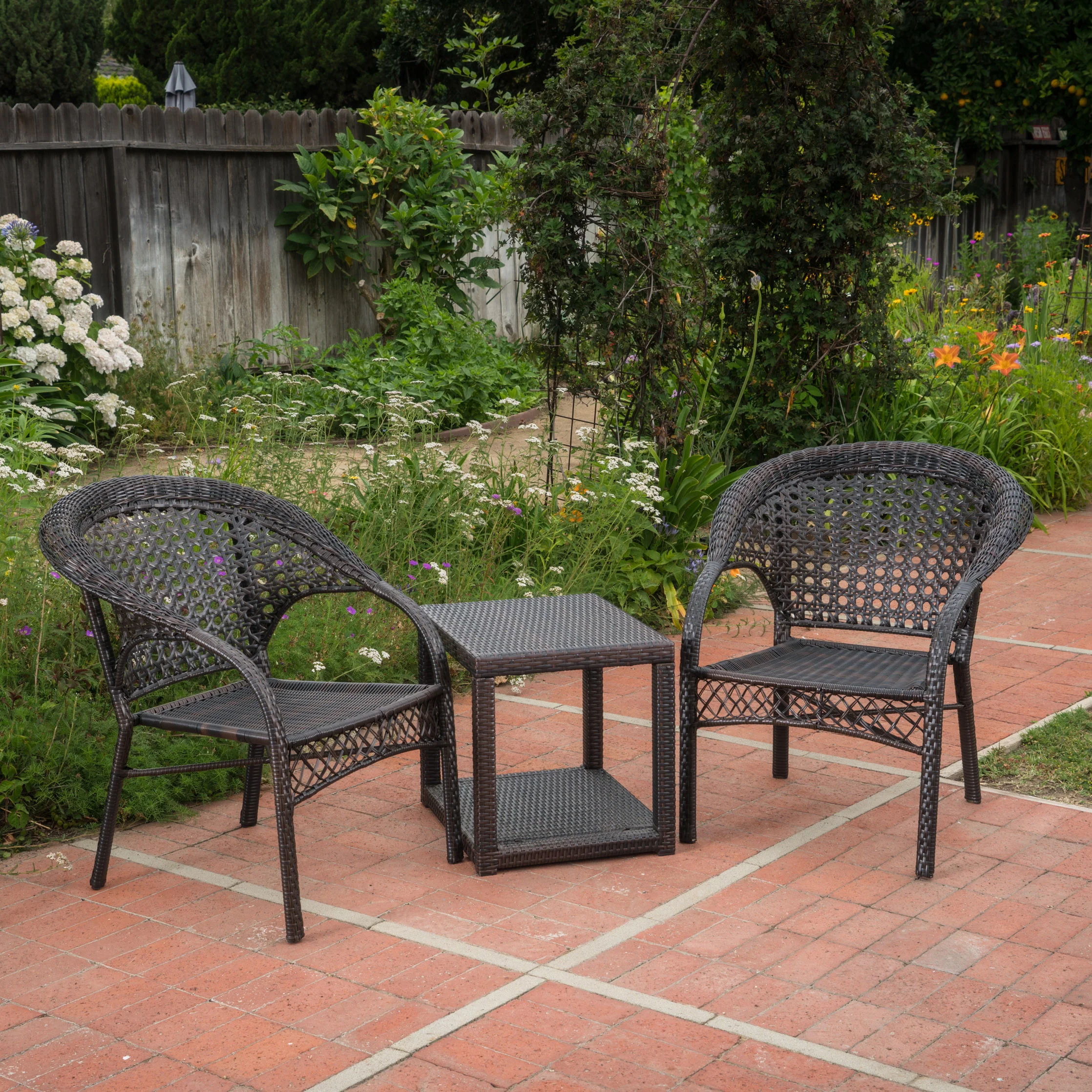 Mystic Outdoor 3 Piece Multi-brown Wicker Stacking Chair Chat Set - furnishings