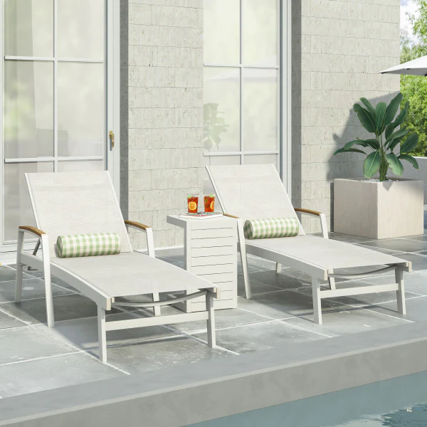 Joy Outdoor Aluminum Chaise Lounge Set with C-Shaped End Table - furnishings