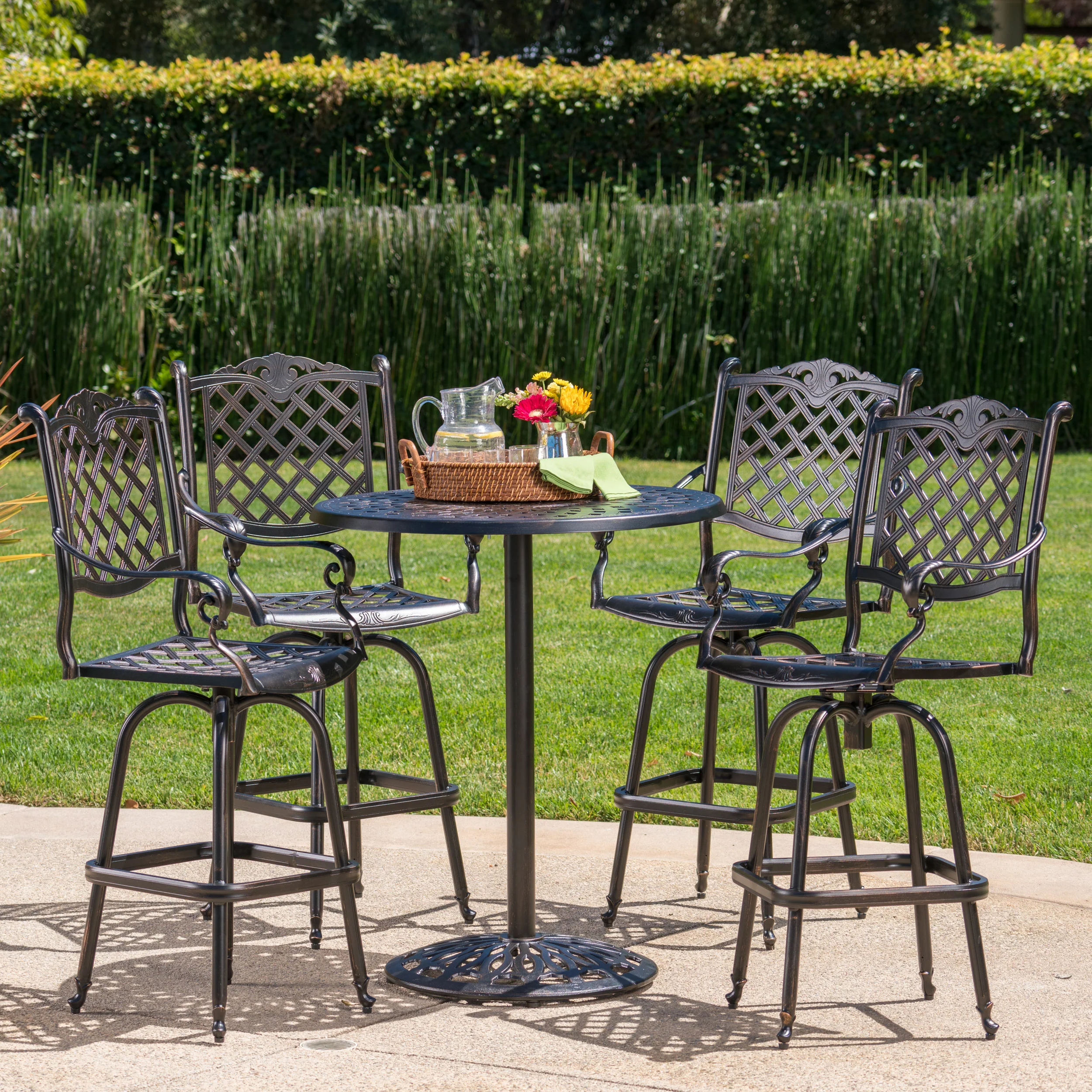 Arianna Outdoor Aluminum Bar Set with Patina Copper Finish - furnishings