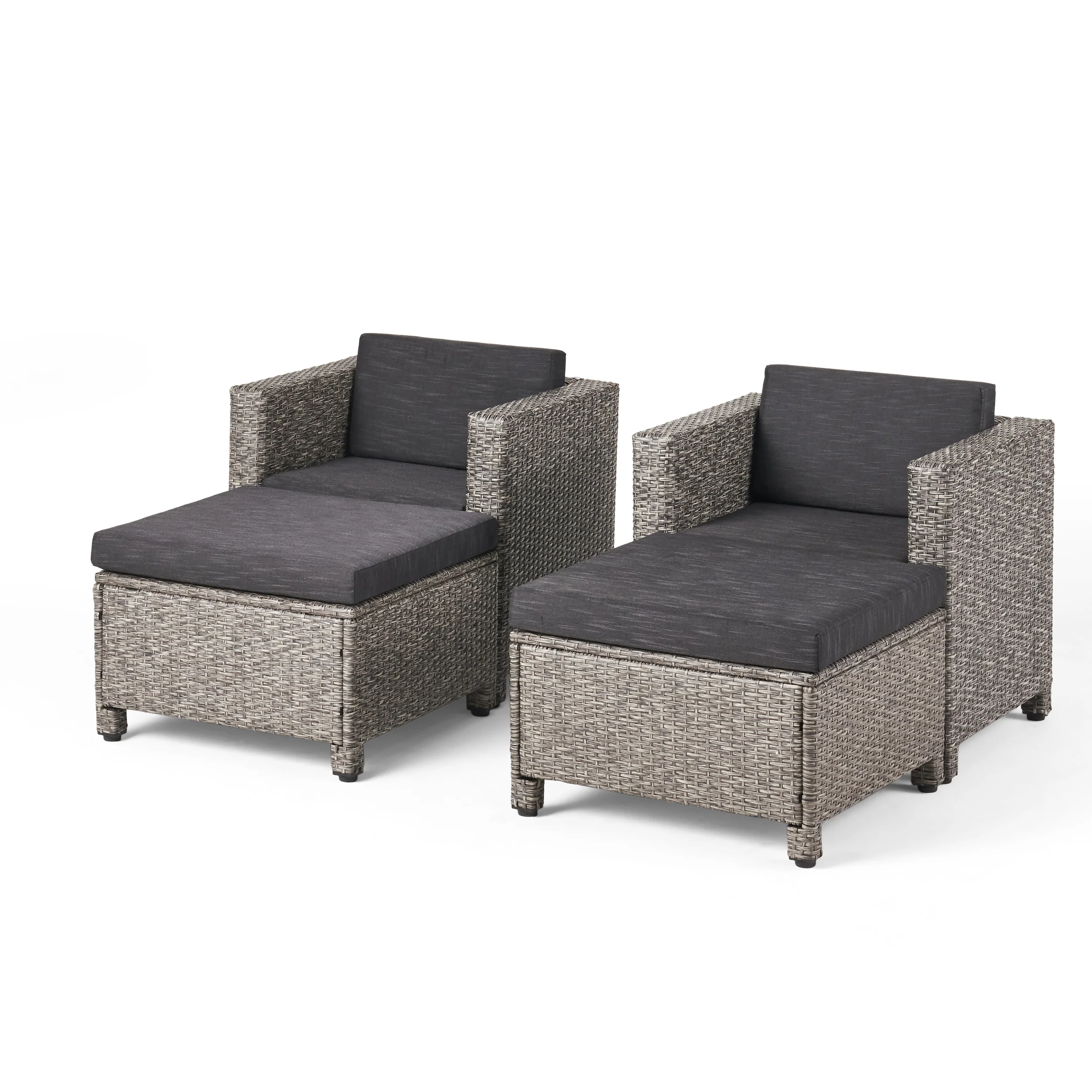 Venice Outdoor Gray PE Wicker Club Chair with Ottoman (set of 2) - furnishings