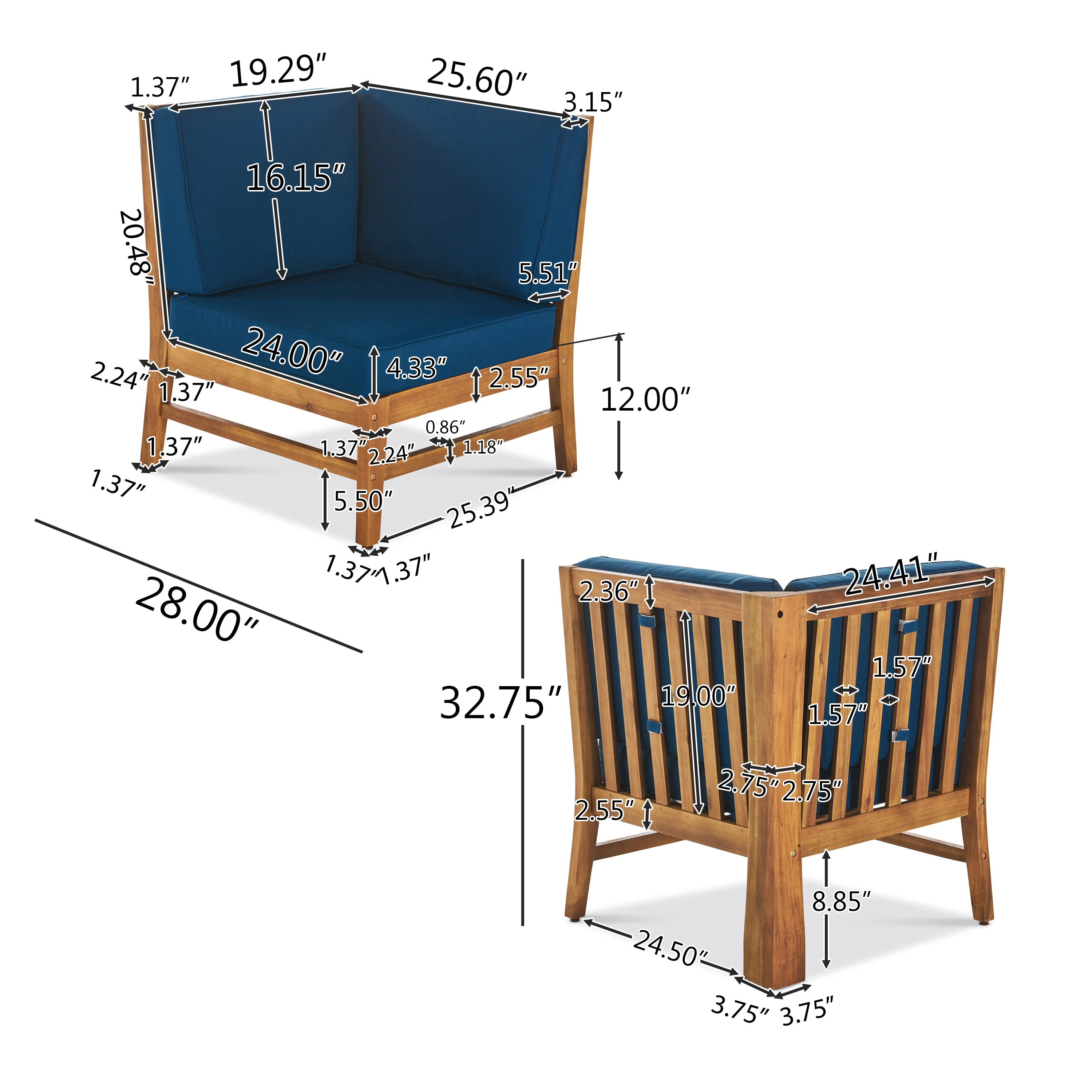 Judith Outdoor 9 Seater Acacia Wood Sectional Sofa Set with Cushions - furnishings