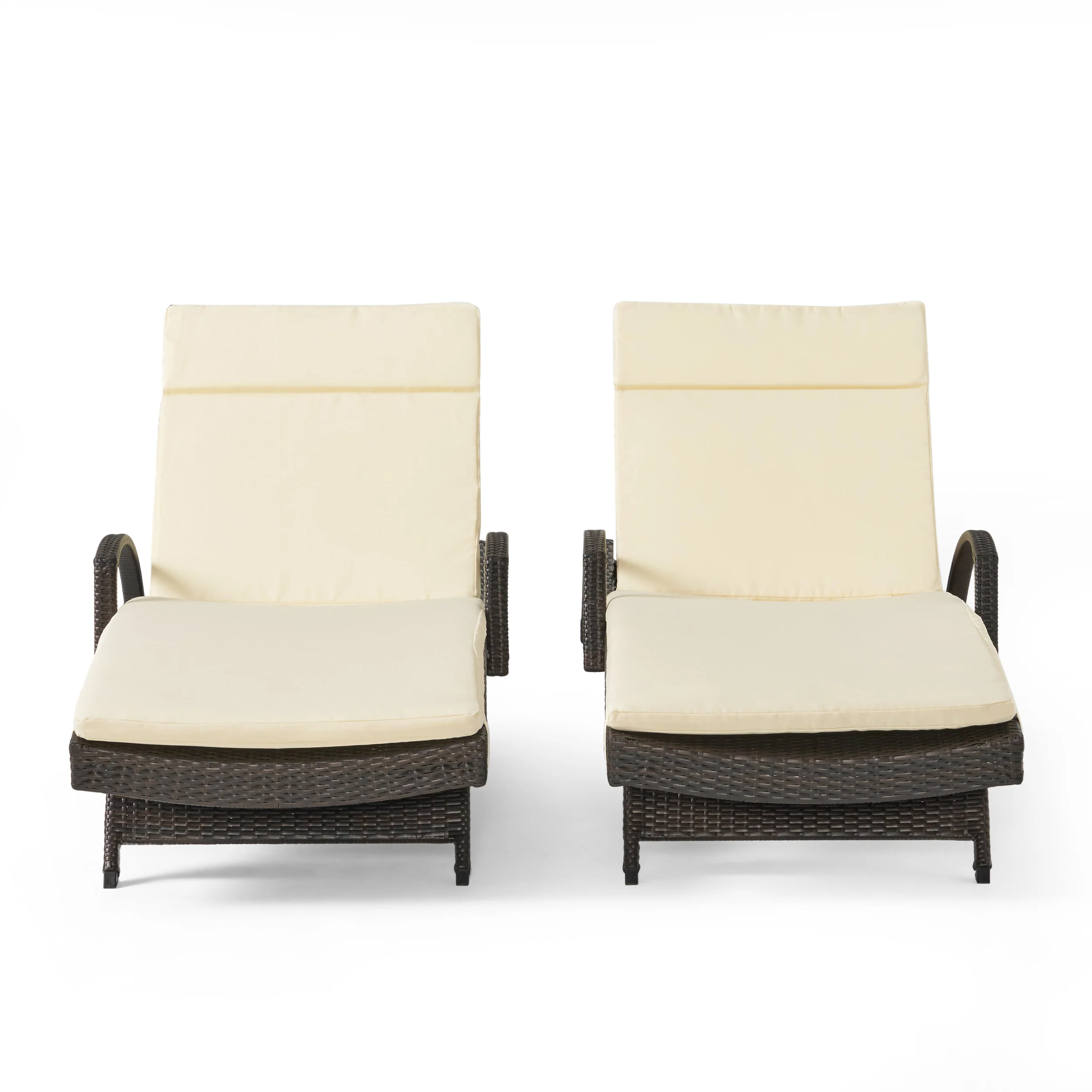 Lakeport Outdoor Wicker Armed Chaise Lounge Chairs w/ Cushions (set of 2) - furnishings