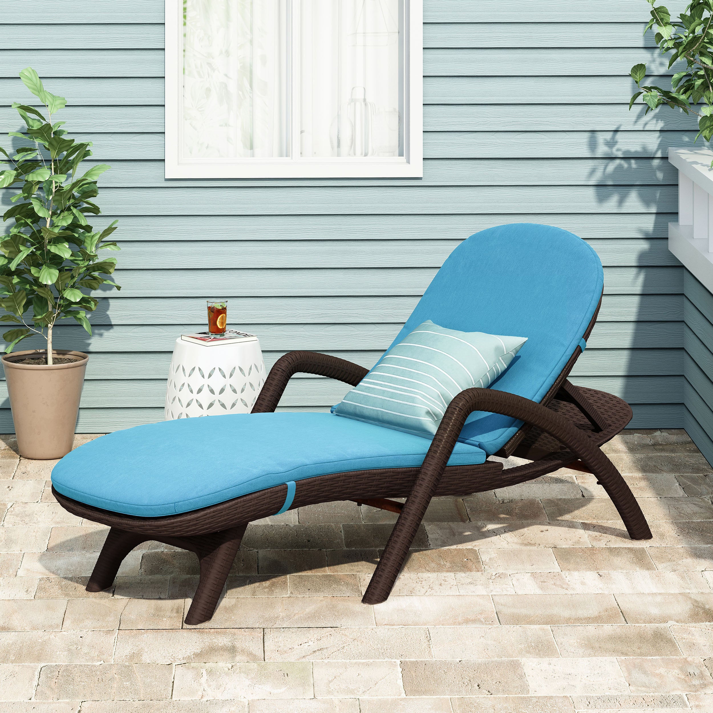 Riley Outdoor Faux Wicker Chaise Lounge with Cushion - furnishings