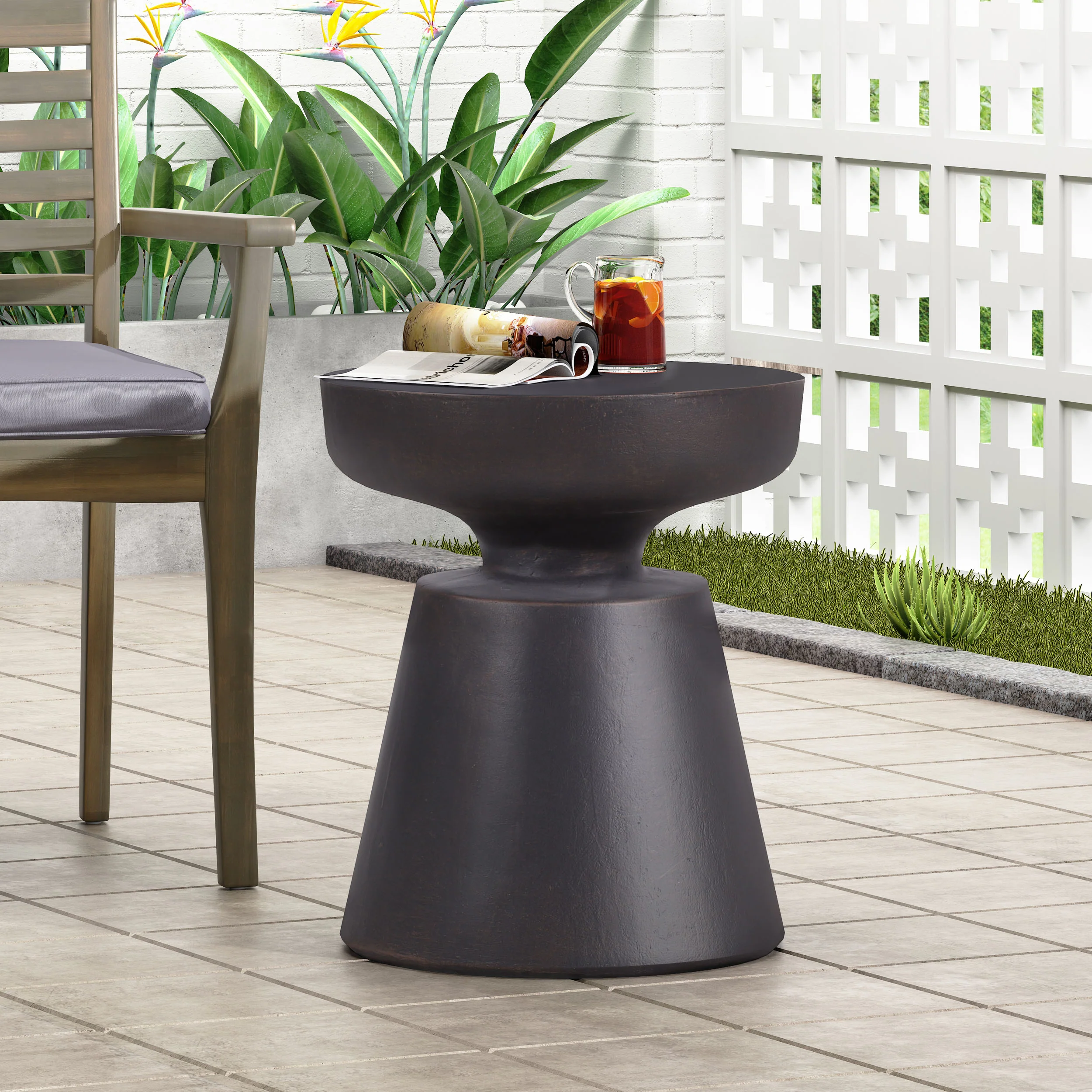 Snumshire Outdoor Lightweight Concrete Side Table, Antique Copper - furnishings