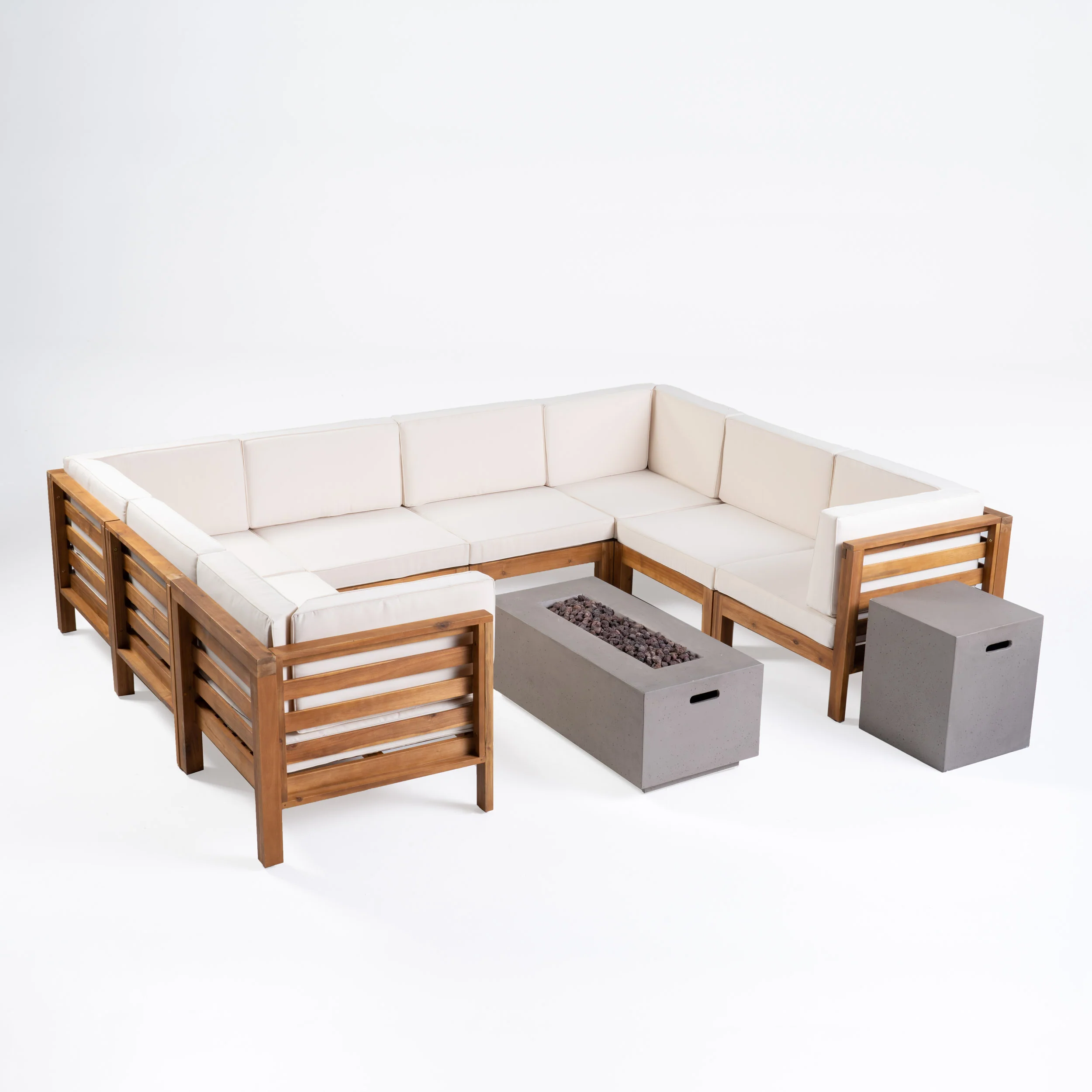Ravello Outdoor U-Shaped Sectional Sofa Set with Fire Pit - furnishings