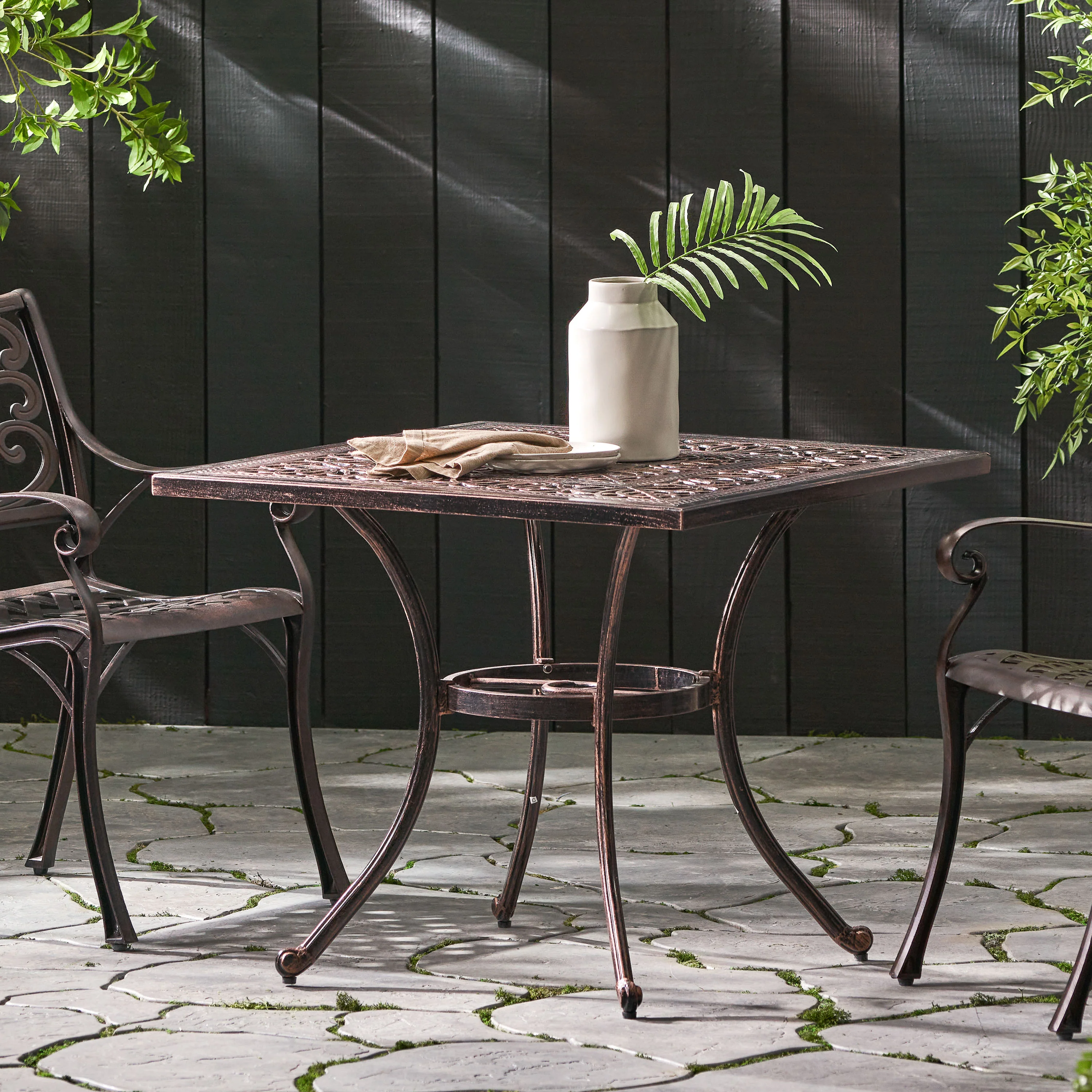 Jamie Outdoor Square Cast Aluminum Dining Table, Shiny Copper - furnishings