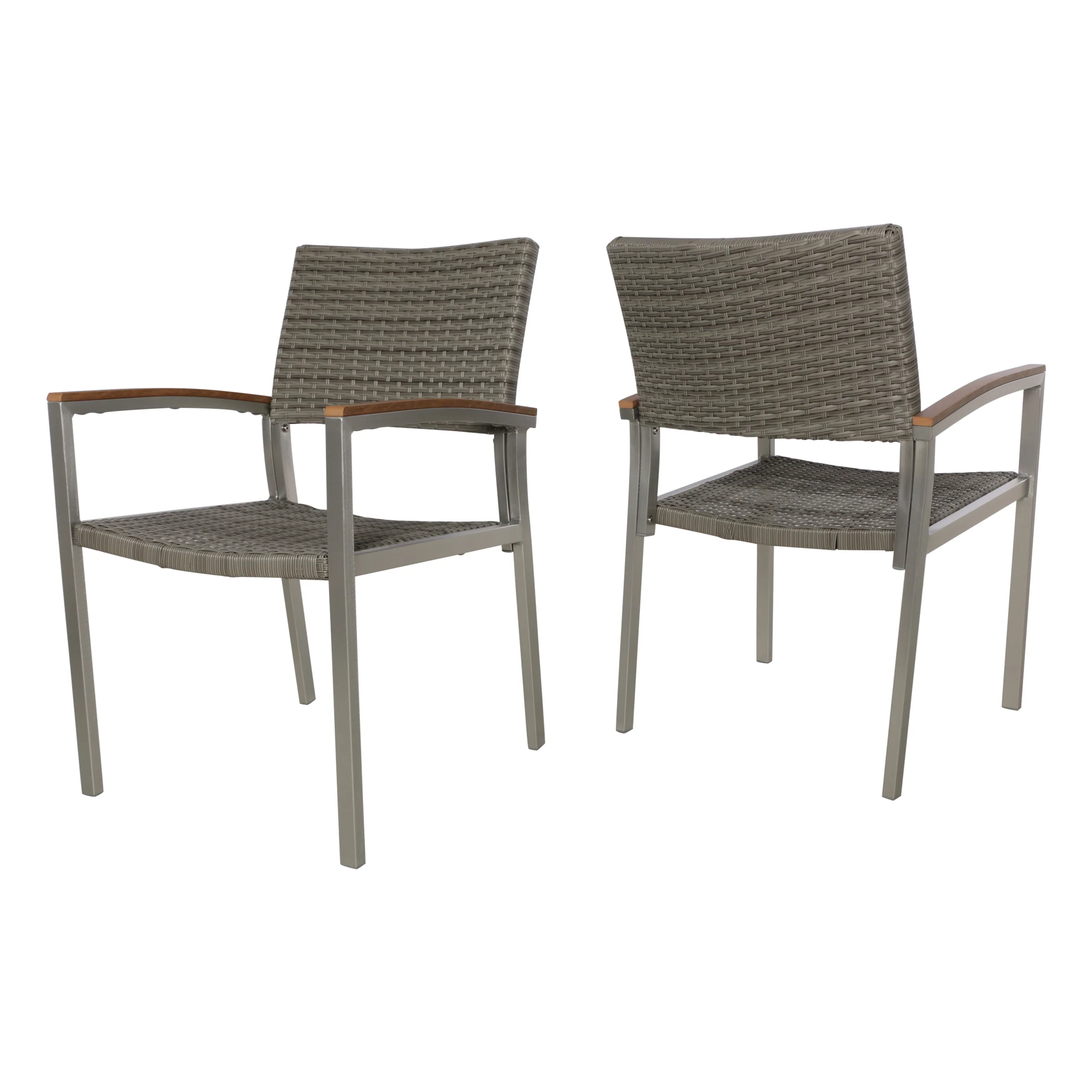 Swarthmore Outdoor Aluminum Dining Chairs with Faux Wood Accents - furnishings
