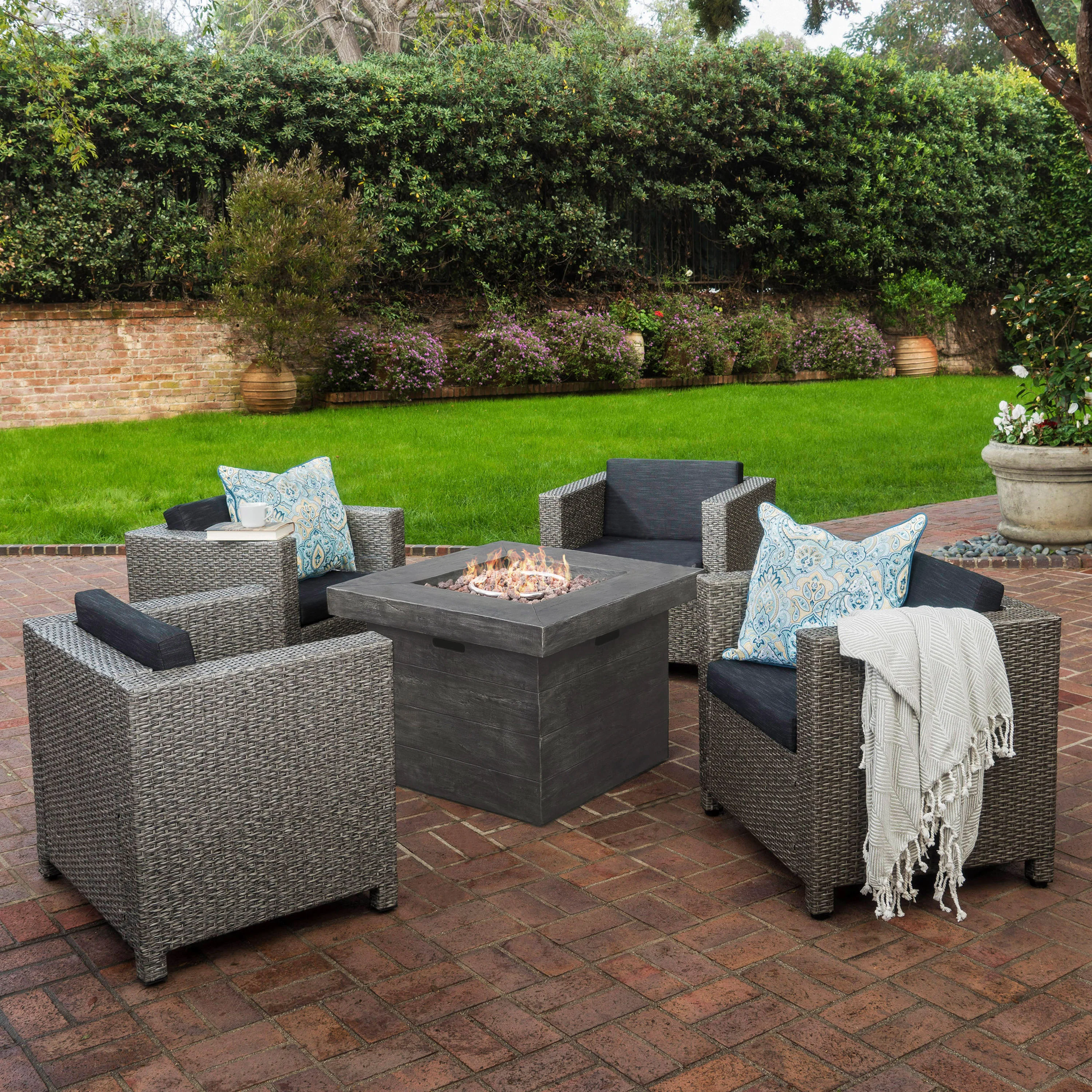 Venice 4-Seater Outdoor Fire Pit Chat Set - furnishings