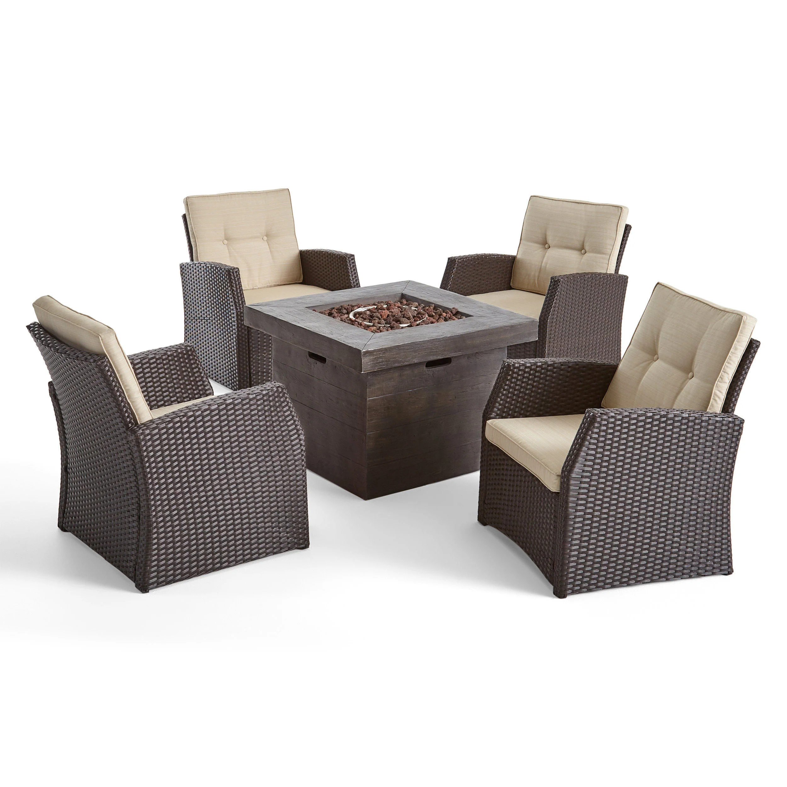 Ana Outdoor 4 Seater Wicker Chat Set with Fire Pit - furnishings