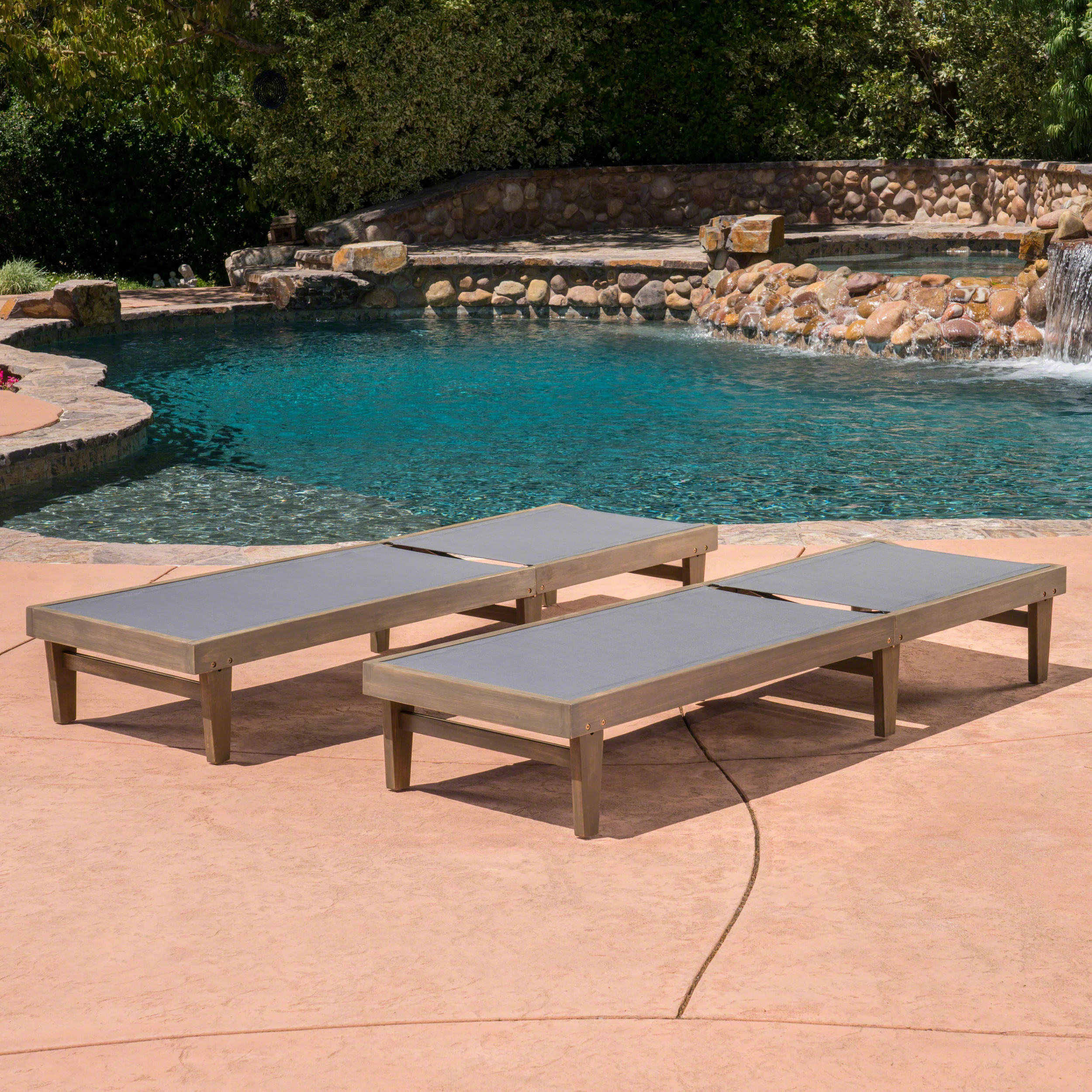 Shiny Outdoor Mesh and Wood Chaise Lounge (Set of 2) - furnishings