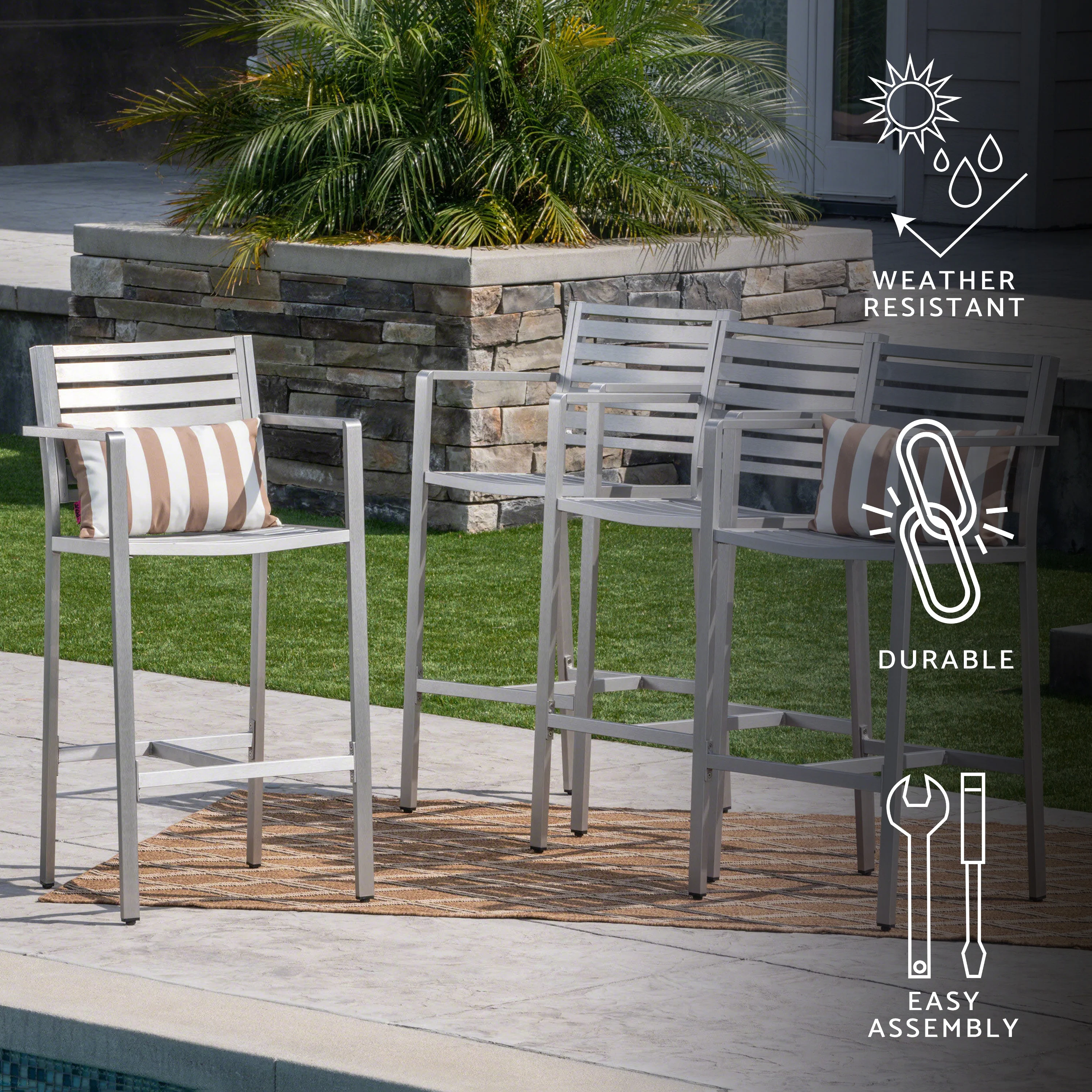 Tammy Coral Outdoor Silver Rust-Proof Aluminum 29.50 Inch Barstools - furnbro