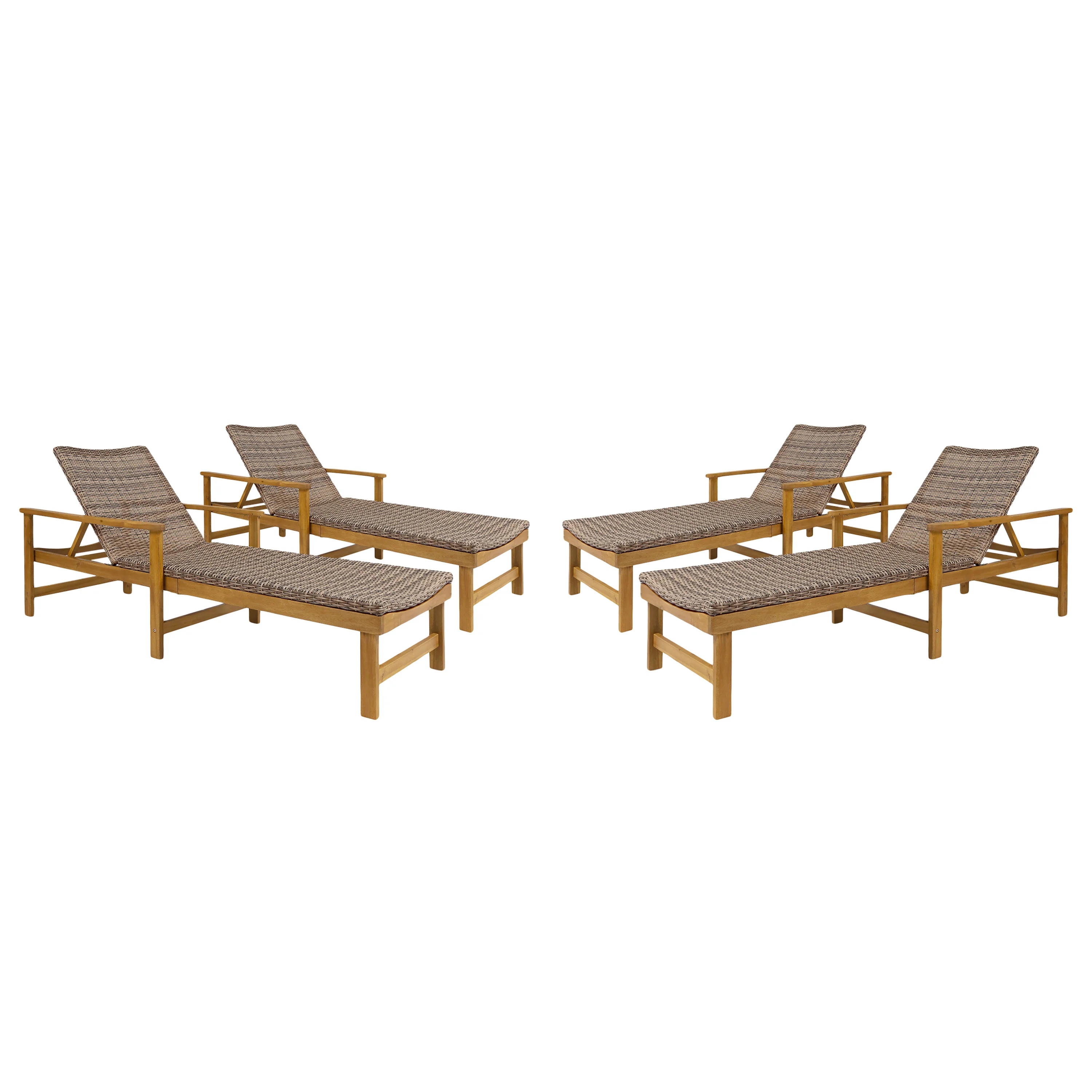 Kyle Outdoor Rustic Acacia Wood Chaise Lounge with Wicker Seating - furnishings