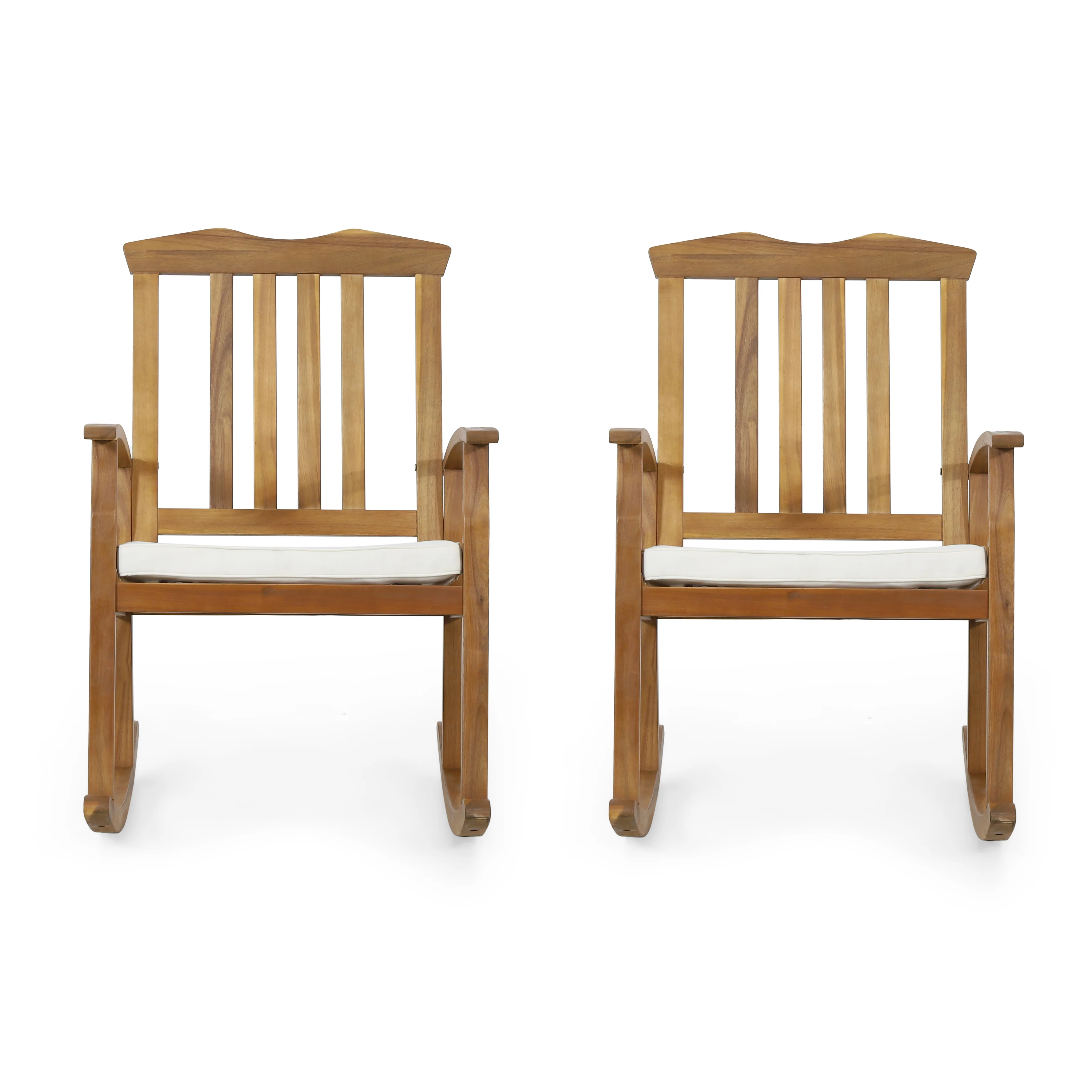 Kessler Outdoor Acacia Wood Rocking Chair with Cushion, Set of 2, Teak and Beige - furnishings