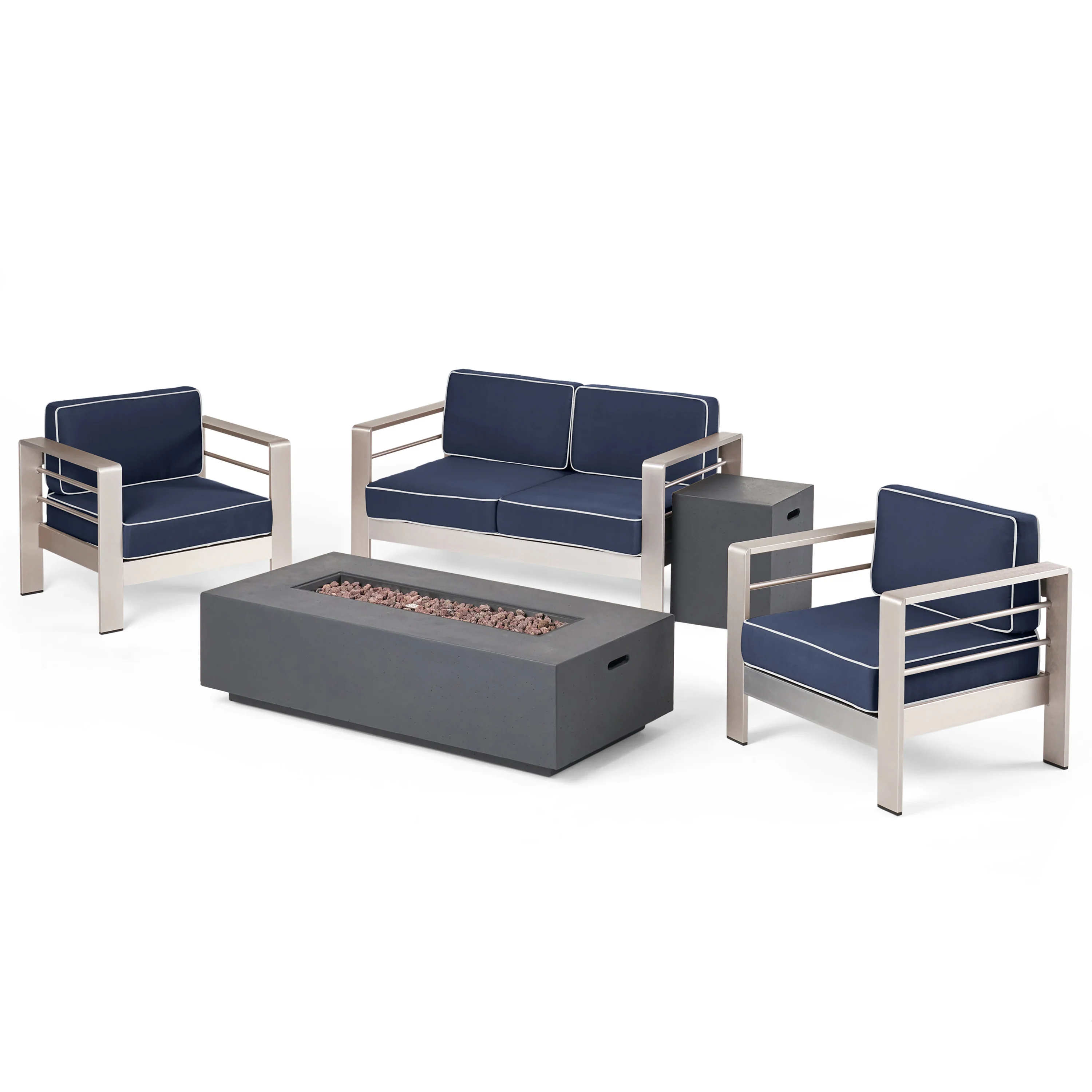 Crested Bay Outdoor 5 Piece Chat Set with Cushions and Fire Pit - furnishings