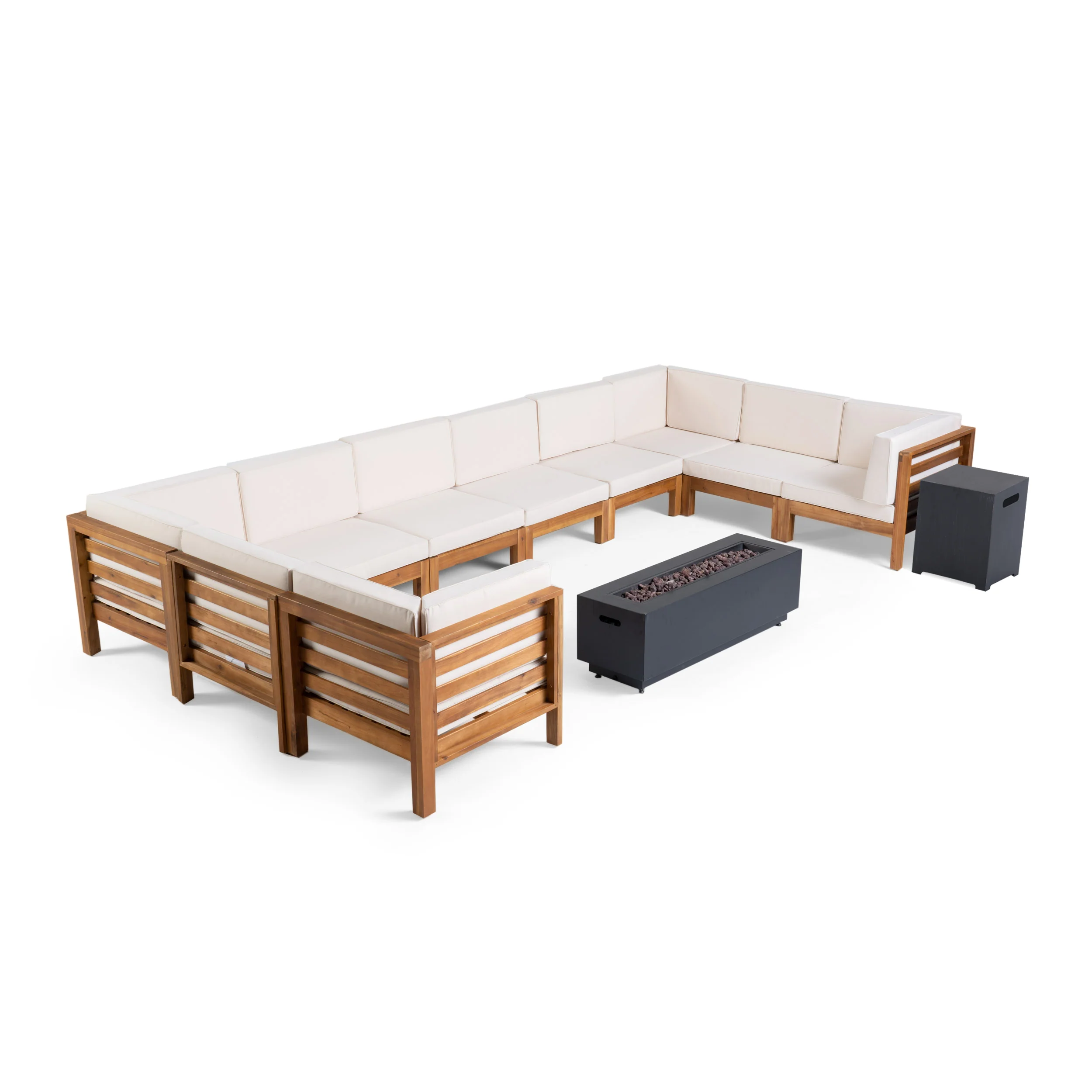 Krystin Outdoor 12 Piece U-Shaped Sectional Sofa Set with Fire Pit - furnishings