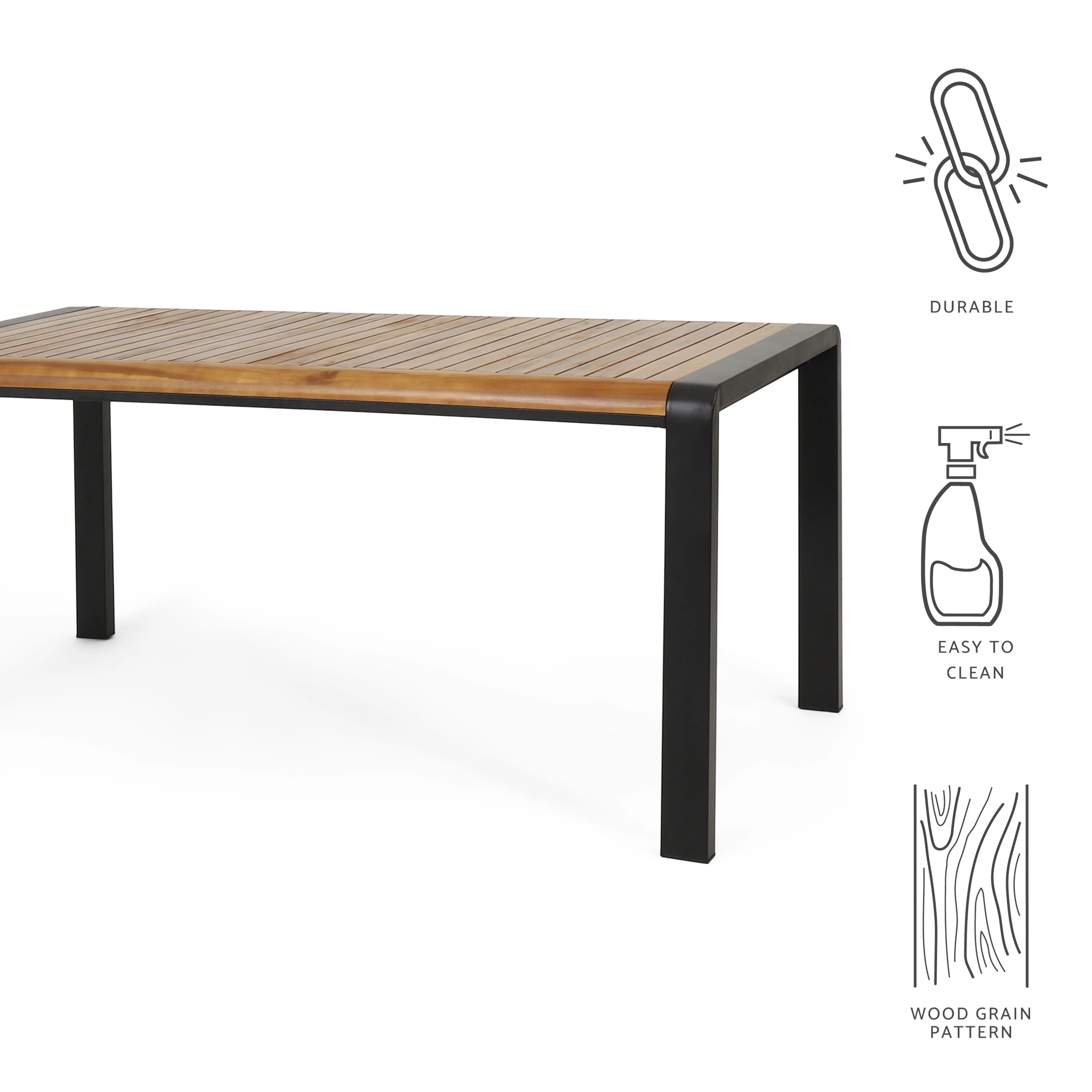 Roseland Outdoor Acacia Wood Dining Table, Teak and Black - furnishings