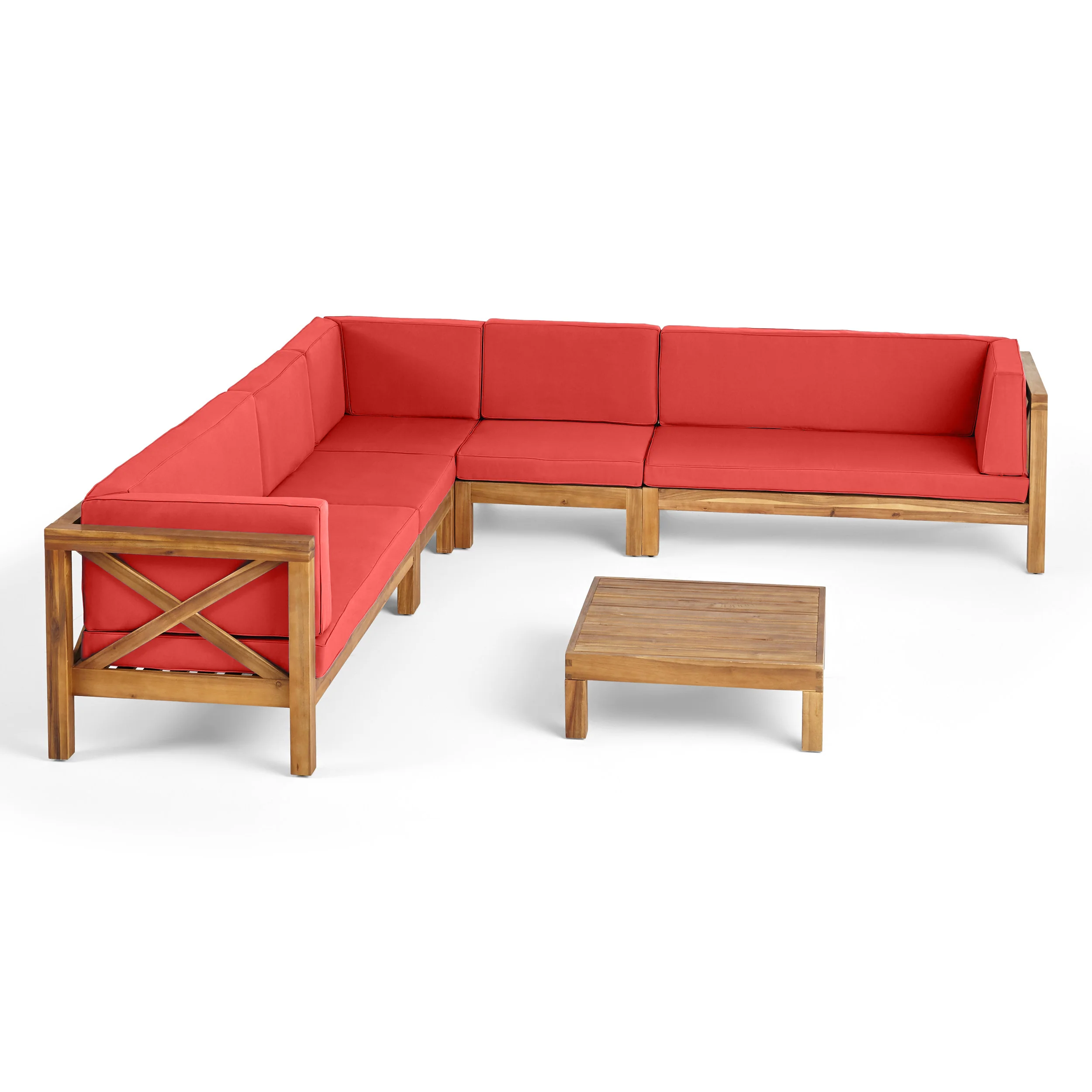Cynthia Outdoor 7 Seater Acacia Wood Sectional Sofa Set - furnishings
