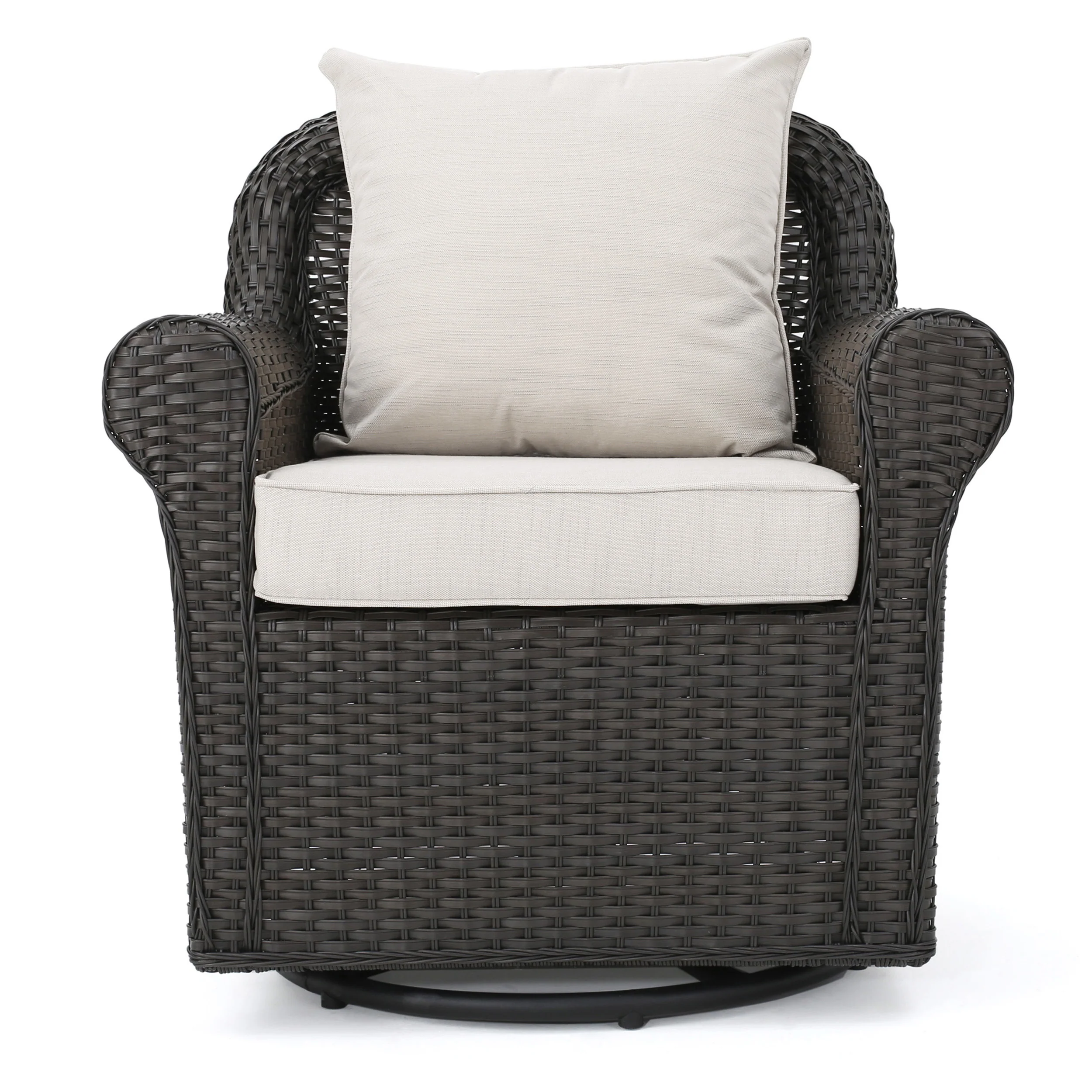 Parker Outdoor 5 Piece Wicker Swivel Club Chair with Aluminum Frame and Fire Pit Set, Dark Brown with Beige and Brown - furnishings