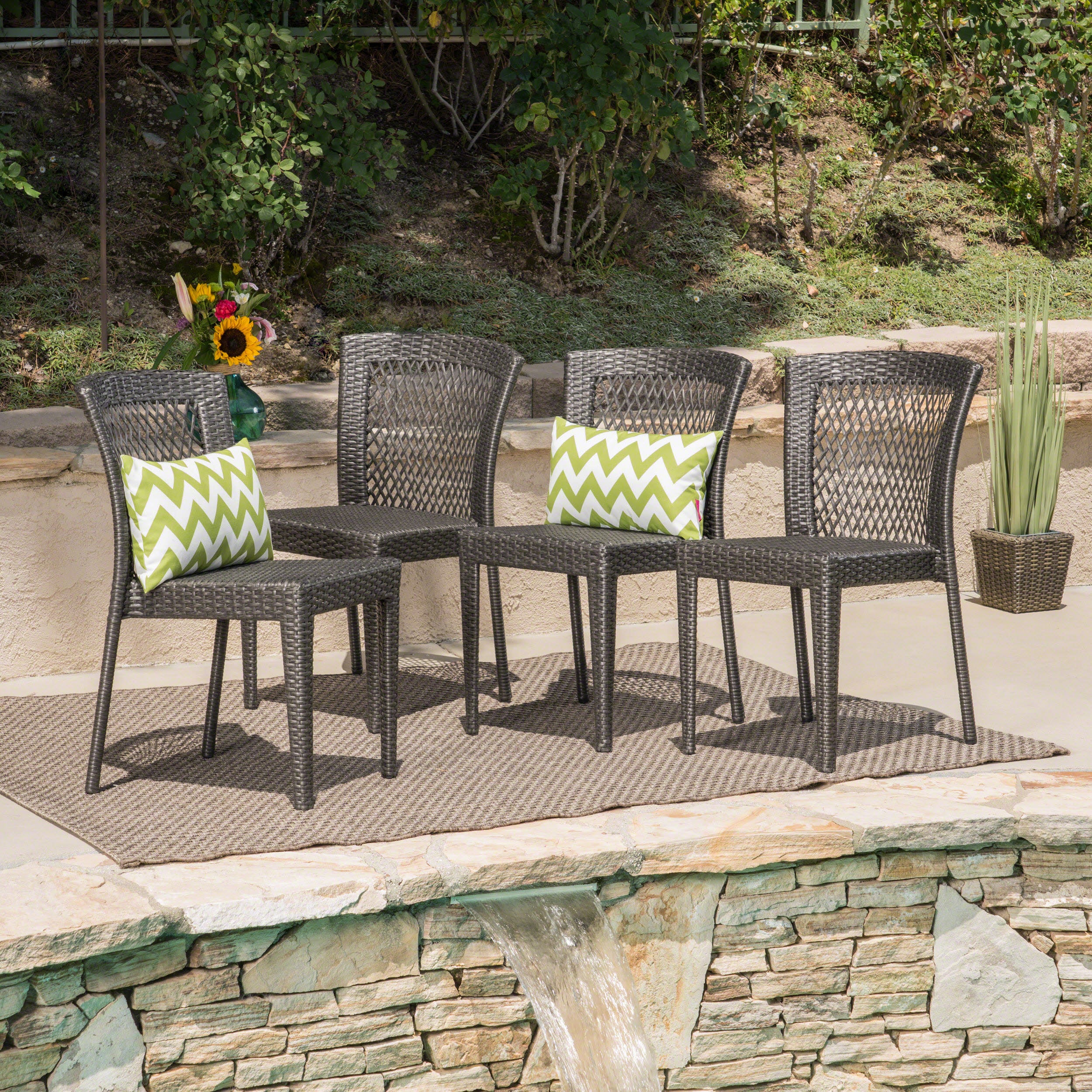 Bonnie Outdoor Gray Wicker Stackable Dining Chairs - furnishings