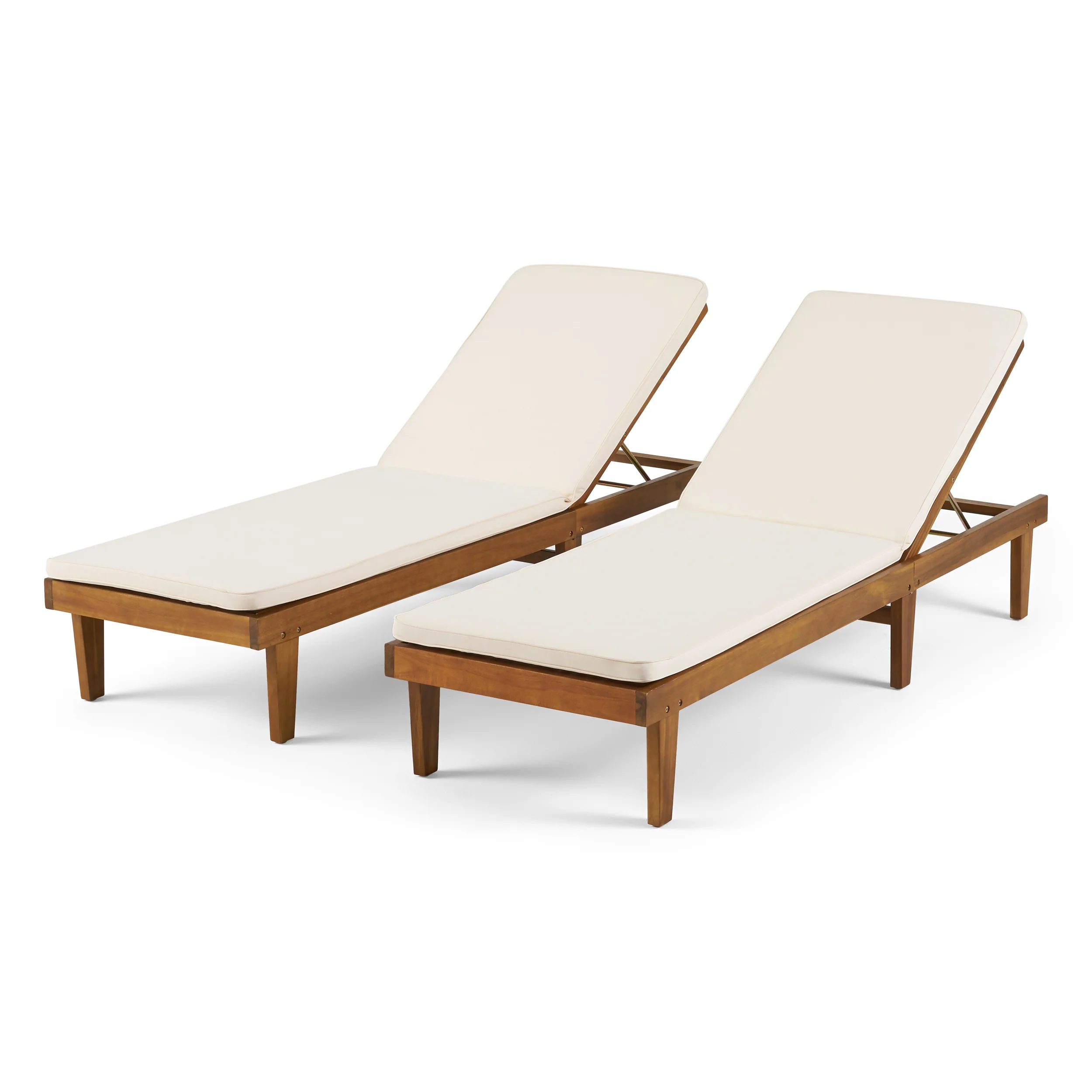 Nadine Outdoor Modern Acacia Wood Chaise Lounge with Cushion (Set of 2) - furnishings